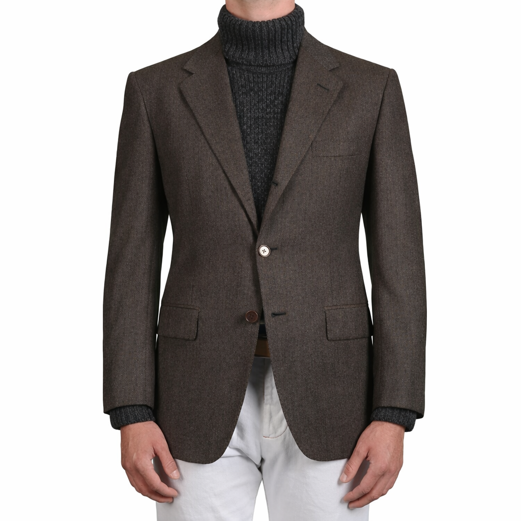 D'AVENZA Roma Handmade Brown Birdseye Wool Jacket Short Fit