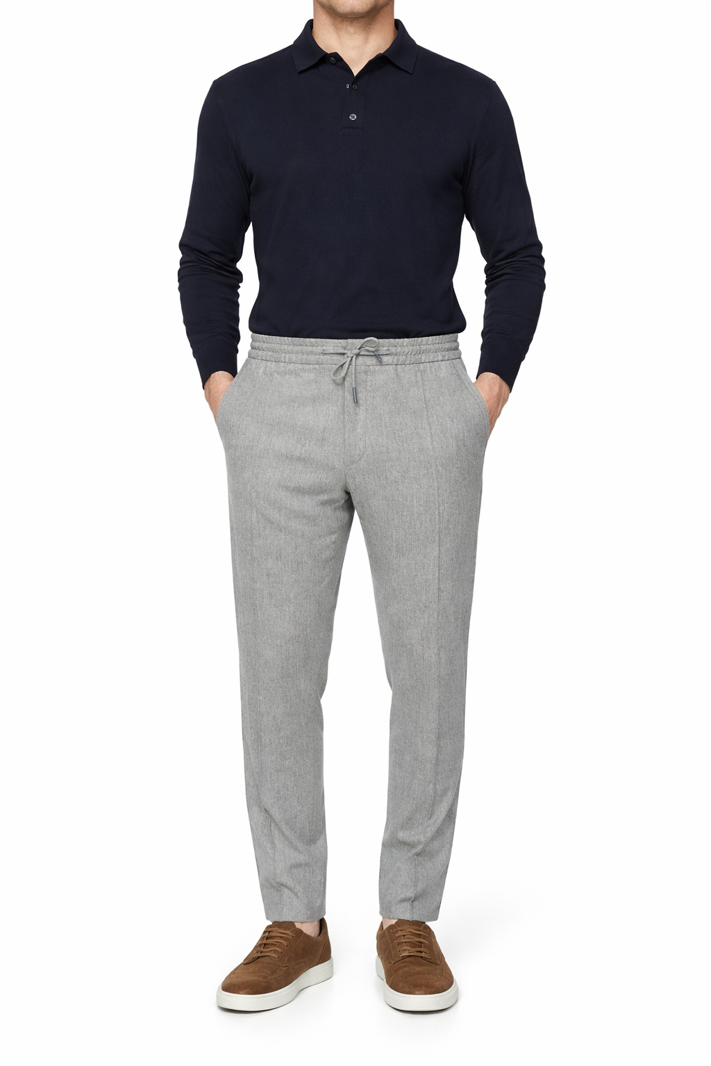 ERMENEGILDO ZEGNA Gray Wool-Cashmere-Silk 14MilMil Drawstring Super 20