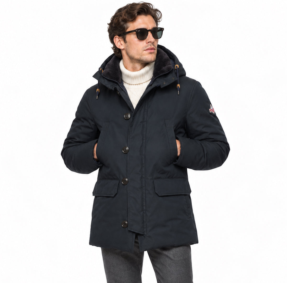 HOLUBAR "Boulder" Navy Blue Down-Feather Hooded Parka Jacket XL NEW