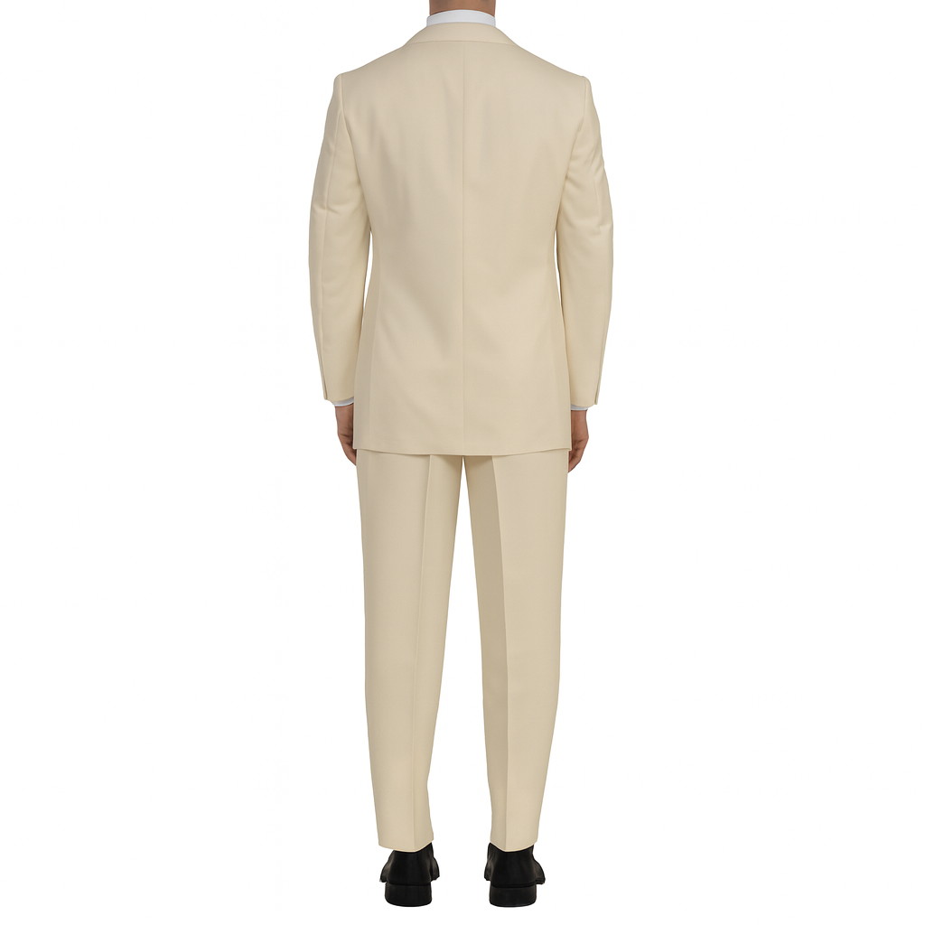 GARY ANDERSON by D'Avenza Handmade Cream Shawl Collar Tuxedo Suit Wool-Silk