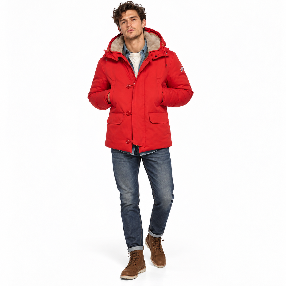 HOLUBAR "Boulder" Red Down-Feather Jacket Hooded Parka NEW