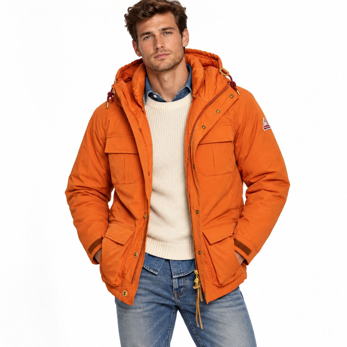 HOLUBAR "Deer Hunter" Orange Cotton Down Filled Parka Jacket NEW