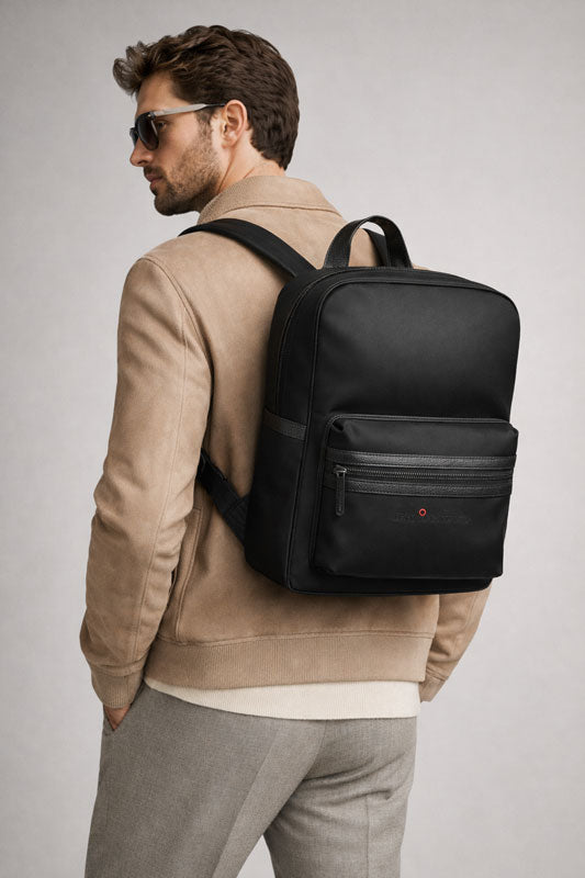 KITON Black Technical Textiles Leather Trimmed Business Backpack Bag