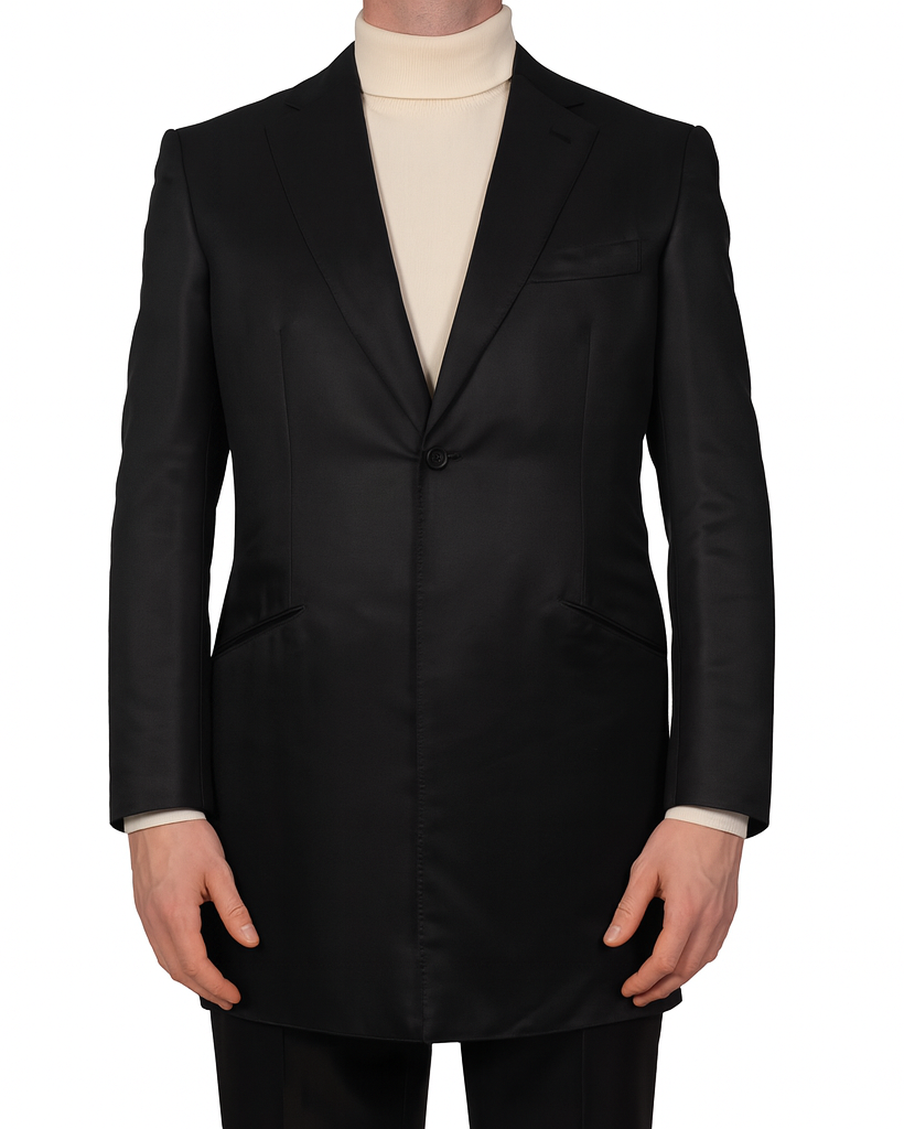 D'AVENZA "KENT" Handmade Black Striped 1 Button Wool Silk Suit 50 NEW US 40 Long