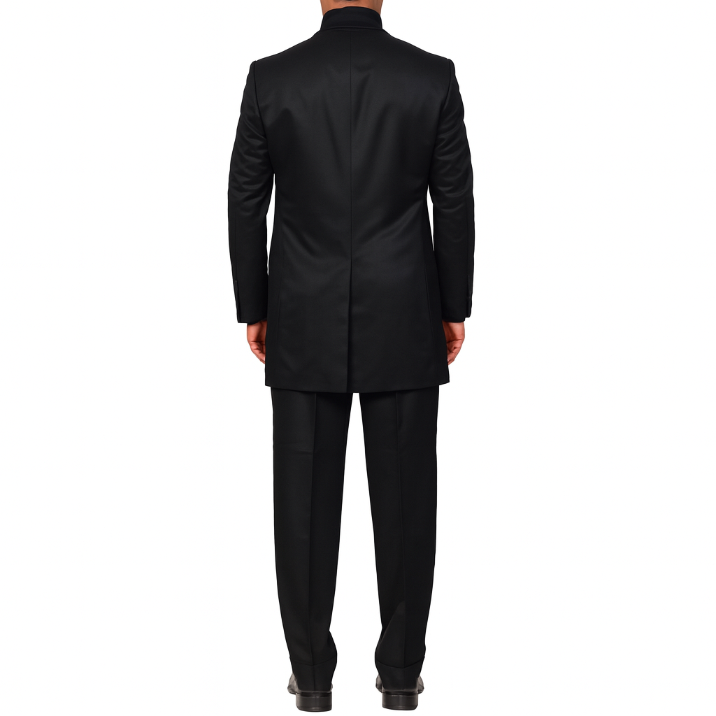 D'AVENZA "KENT" Handmade Black Striped 1 Button Wool Silk Suit 50 NEW US 40 Long