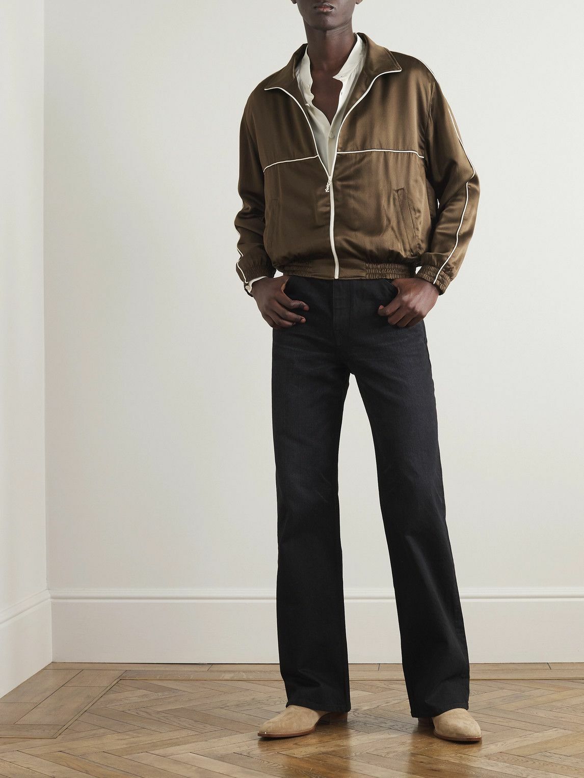 SAINT LAURENT Paris Teddy Silk Zip-Up Track Jacket