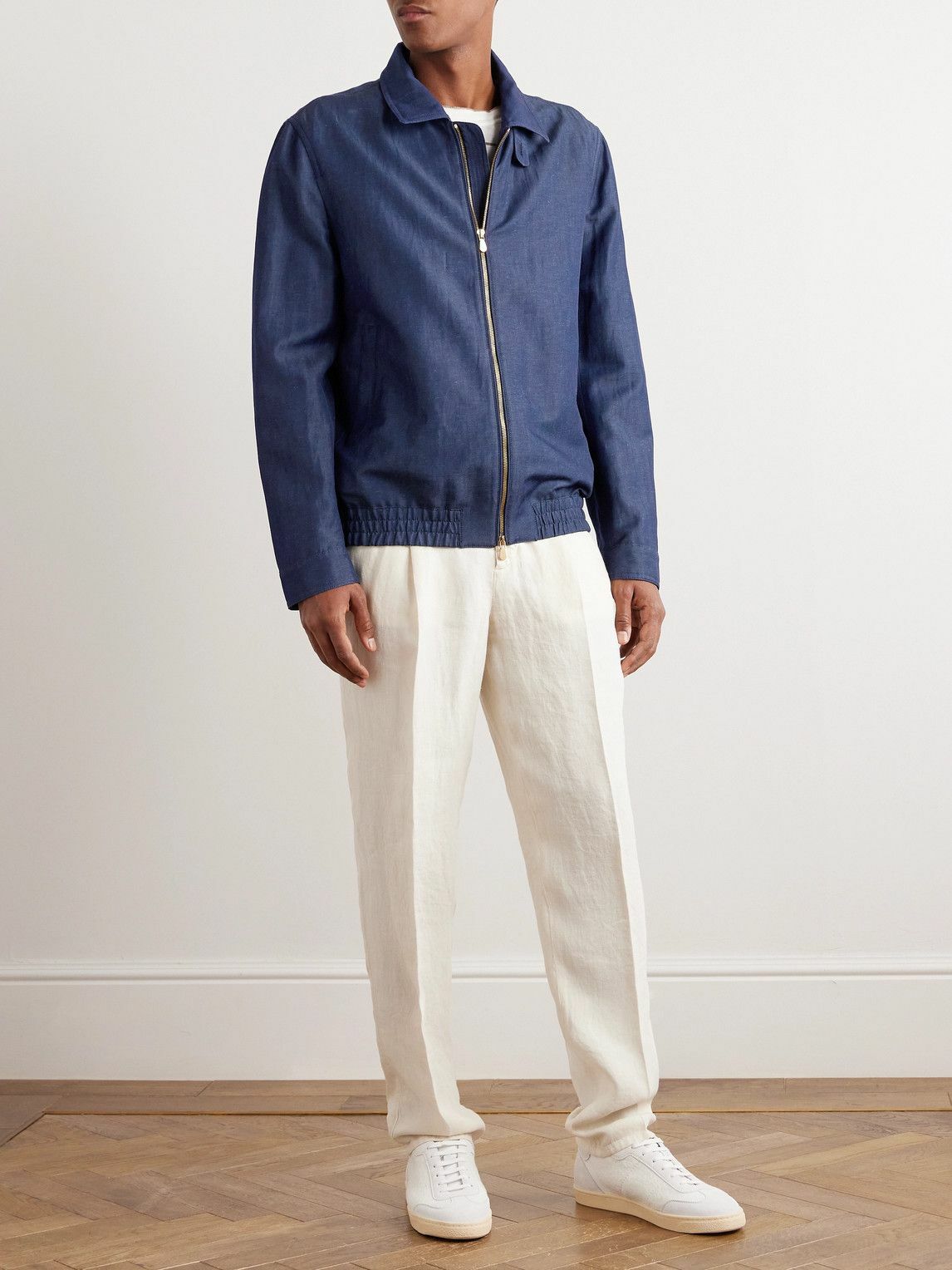 BRUNELLO CUCINELLI Wool-Linen Harrington Denim Jacket Blouson
