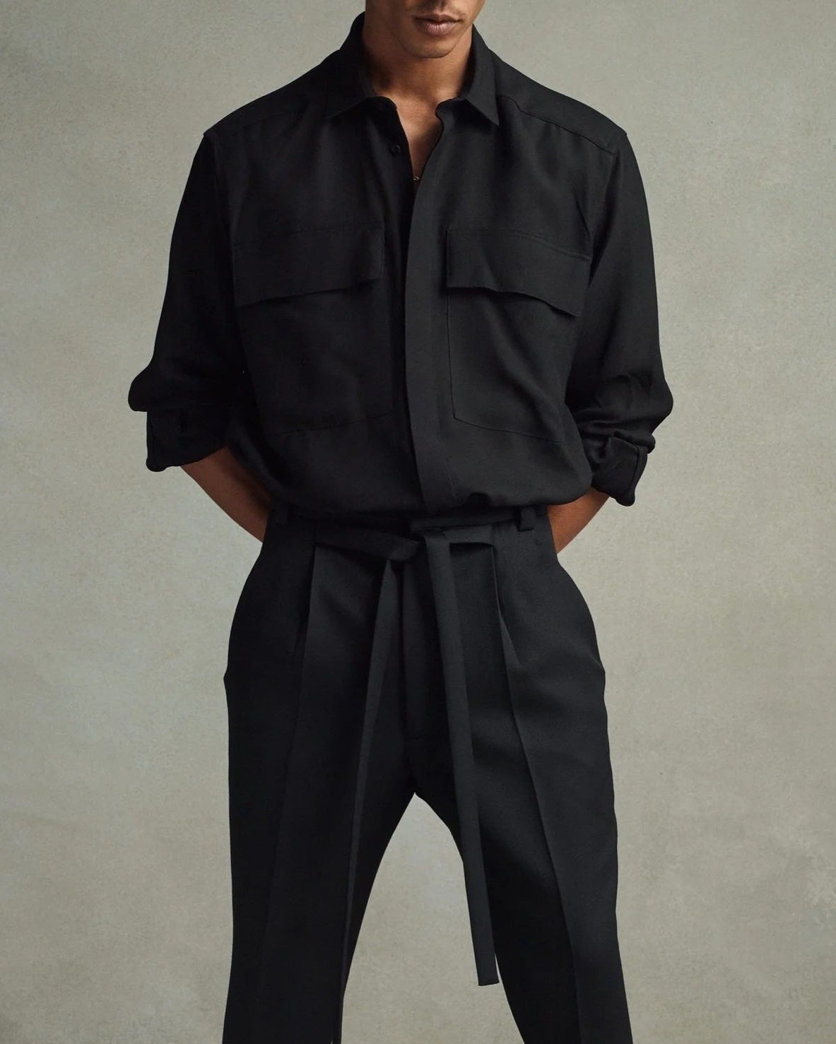 FEAR OF GOD Black Long Sleeve Oversized Crepe Shirt NEW XL Seventh Collection