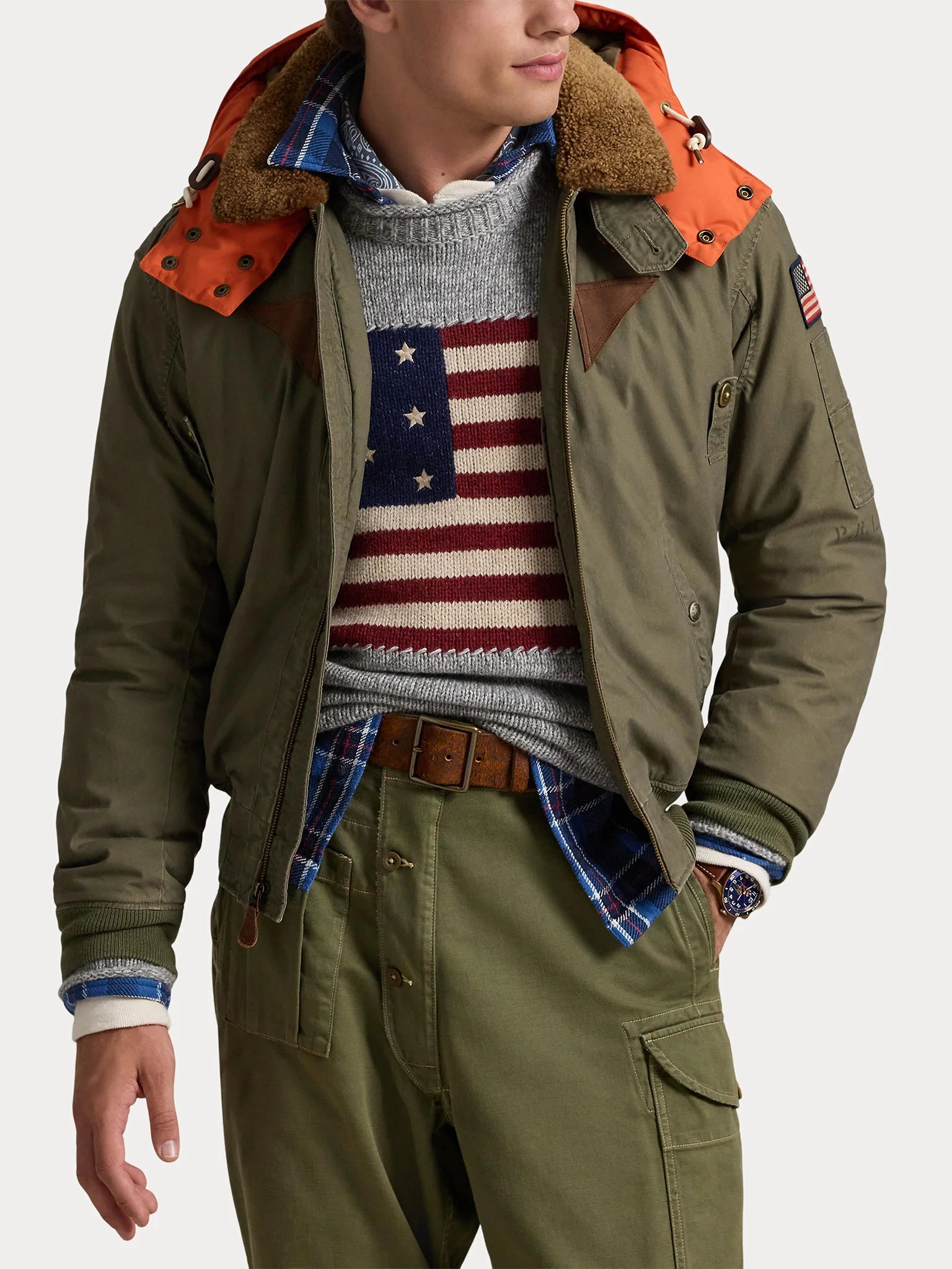 POLO RALPH LAUREN Military Green "B–15" Patch Bomber Jacket