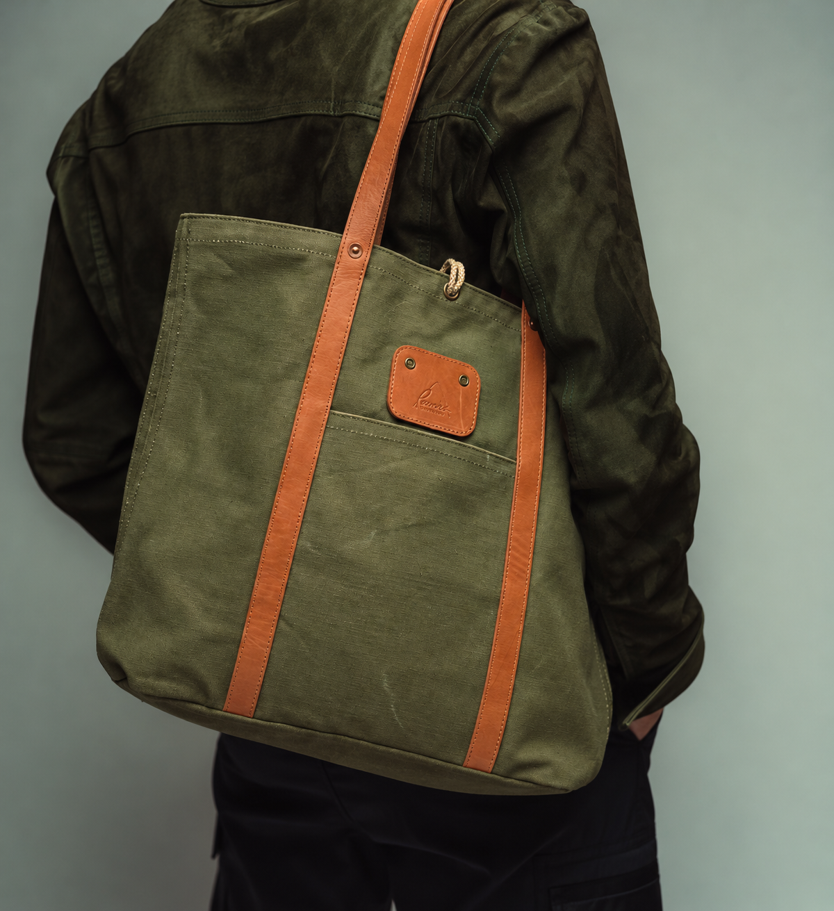 PARNÉS Leathercraft Heritage Olive Canvas Tote Bag - Handmade in Greece
