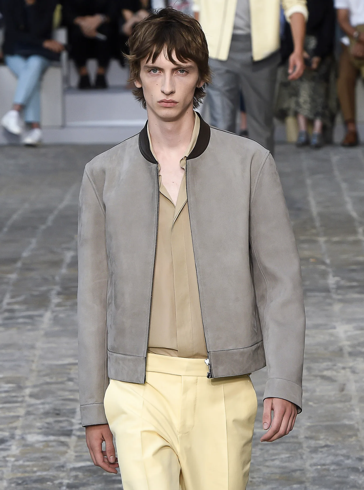 BERLUTI Gray Calfskin & Lambskin Leather Biker Jacket 50 NEW M Haider Ackermann 2018 BERLUTI