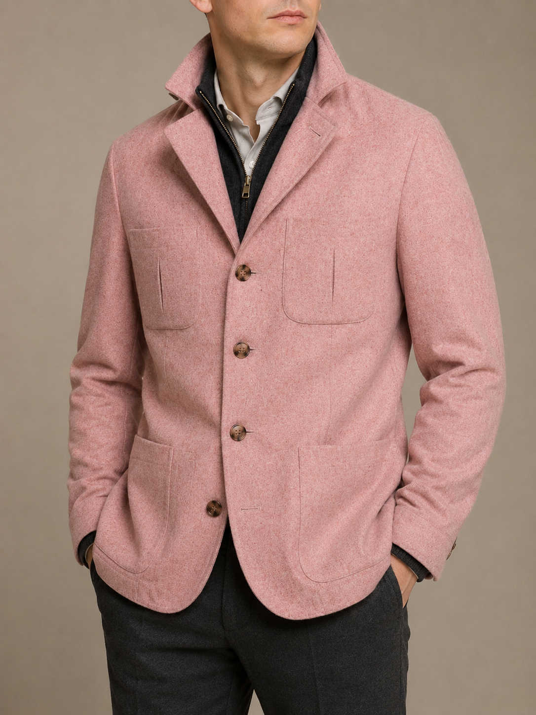 PIETRA SALATA Napoli "John" Pink Wool Travel Jacket Car Coat NEW Slim