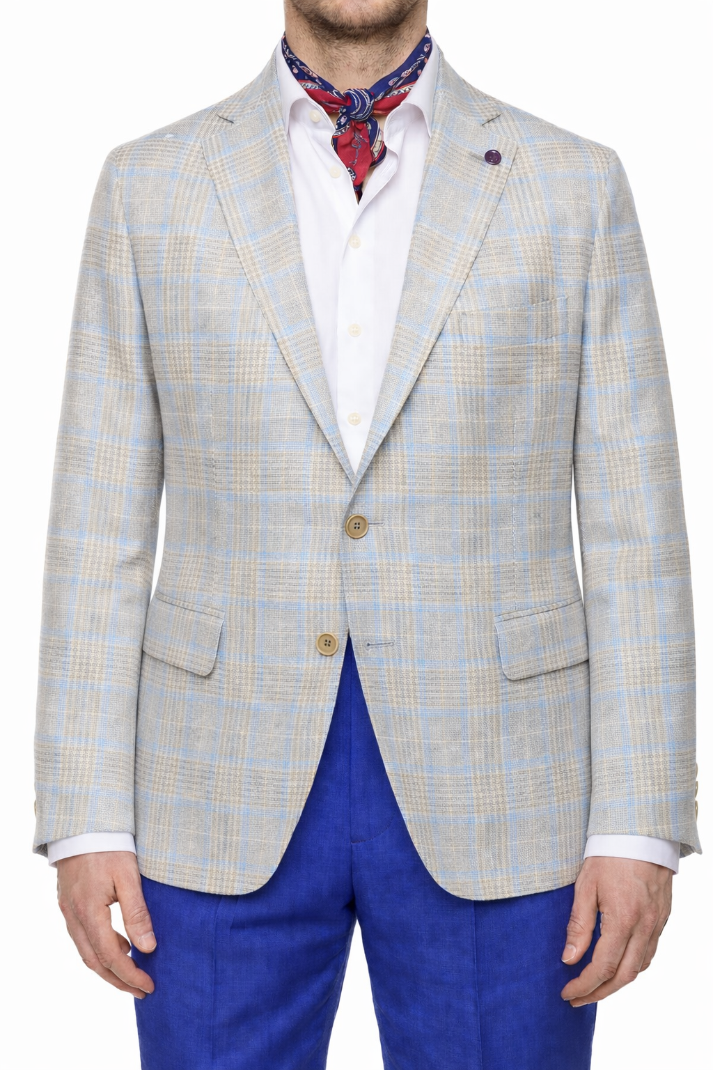 SARTORIA PARTENOPEA "Napoli2" Gray-Blue Windowpane Wool Jacket