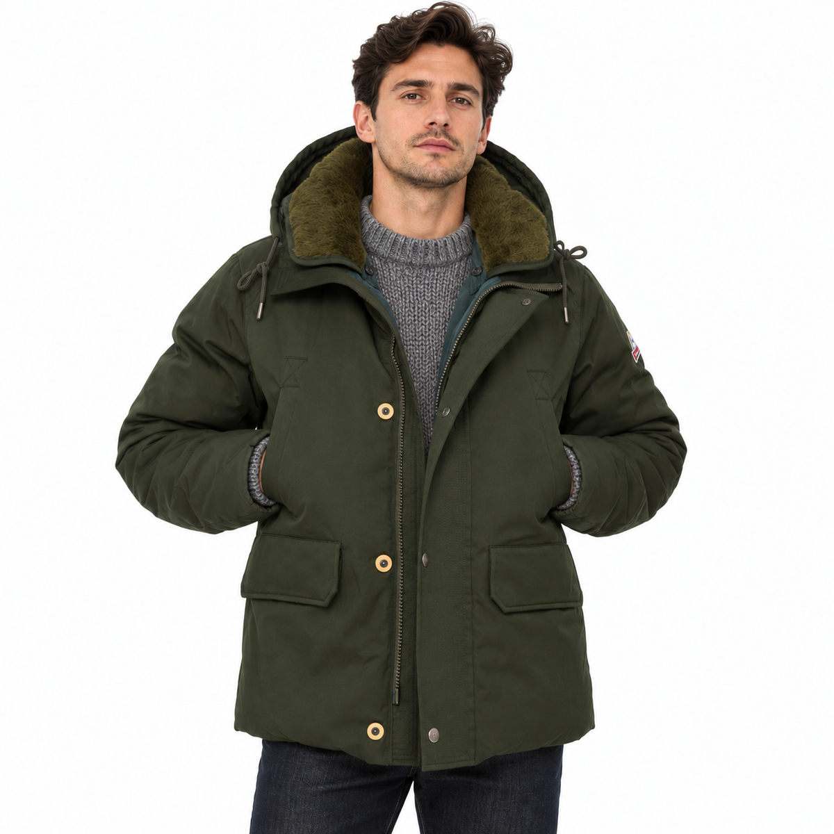HOLUBAR "Short Boulder" Forest Green Down Jacket Hooded Parka NEW L