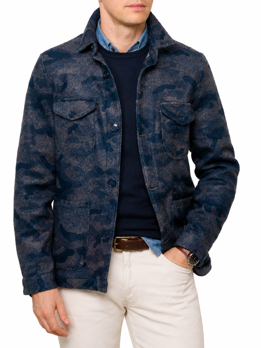 PIETRA SALATA Gray-Blue Camo Pattern Jacket Overshirt NEW