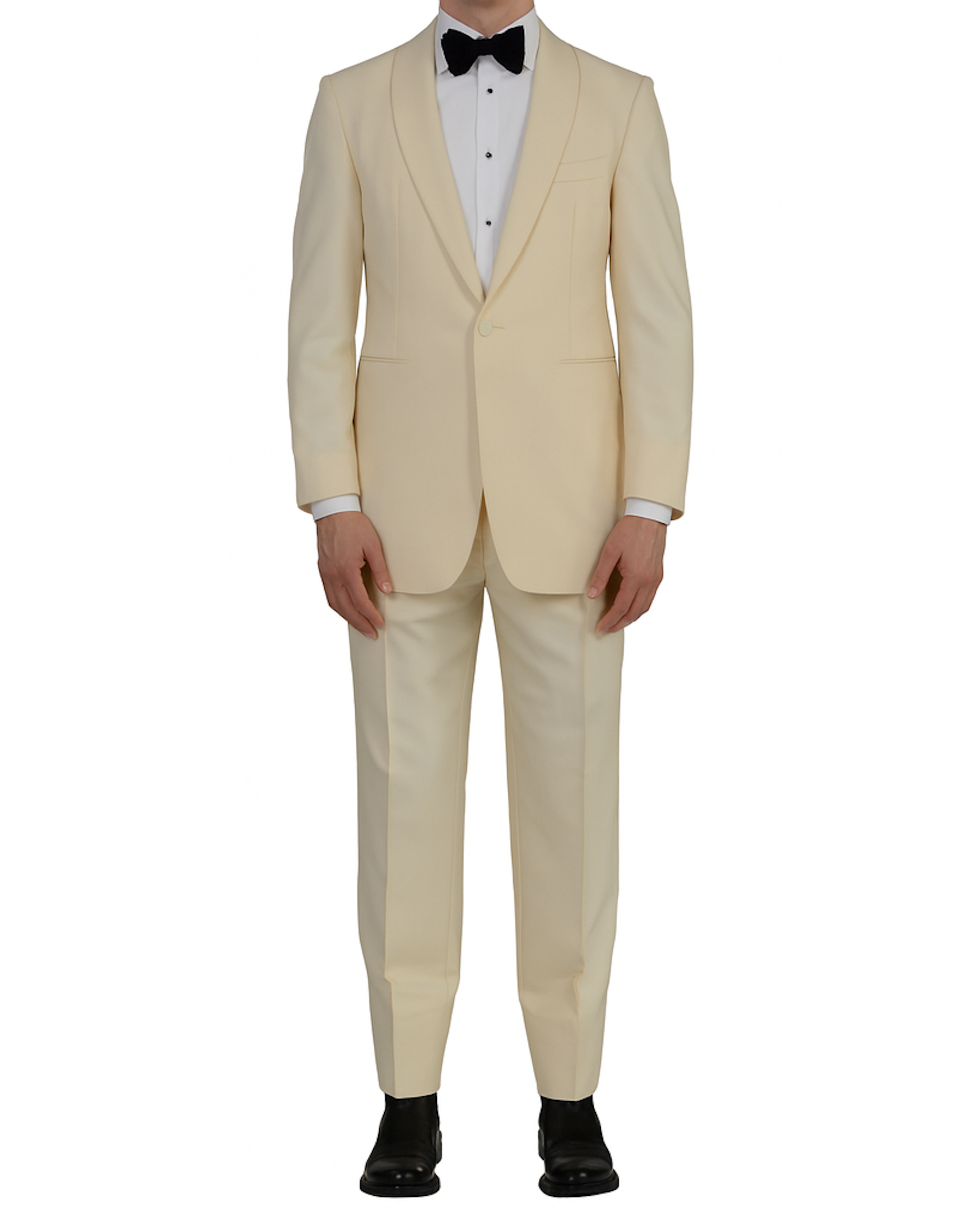 GARY ANDERSON by D'Avenza Handmade Cream Shawl Collar Tuxedo Suit Wool-Silk