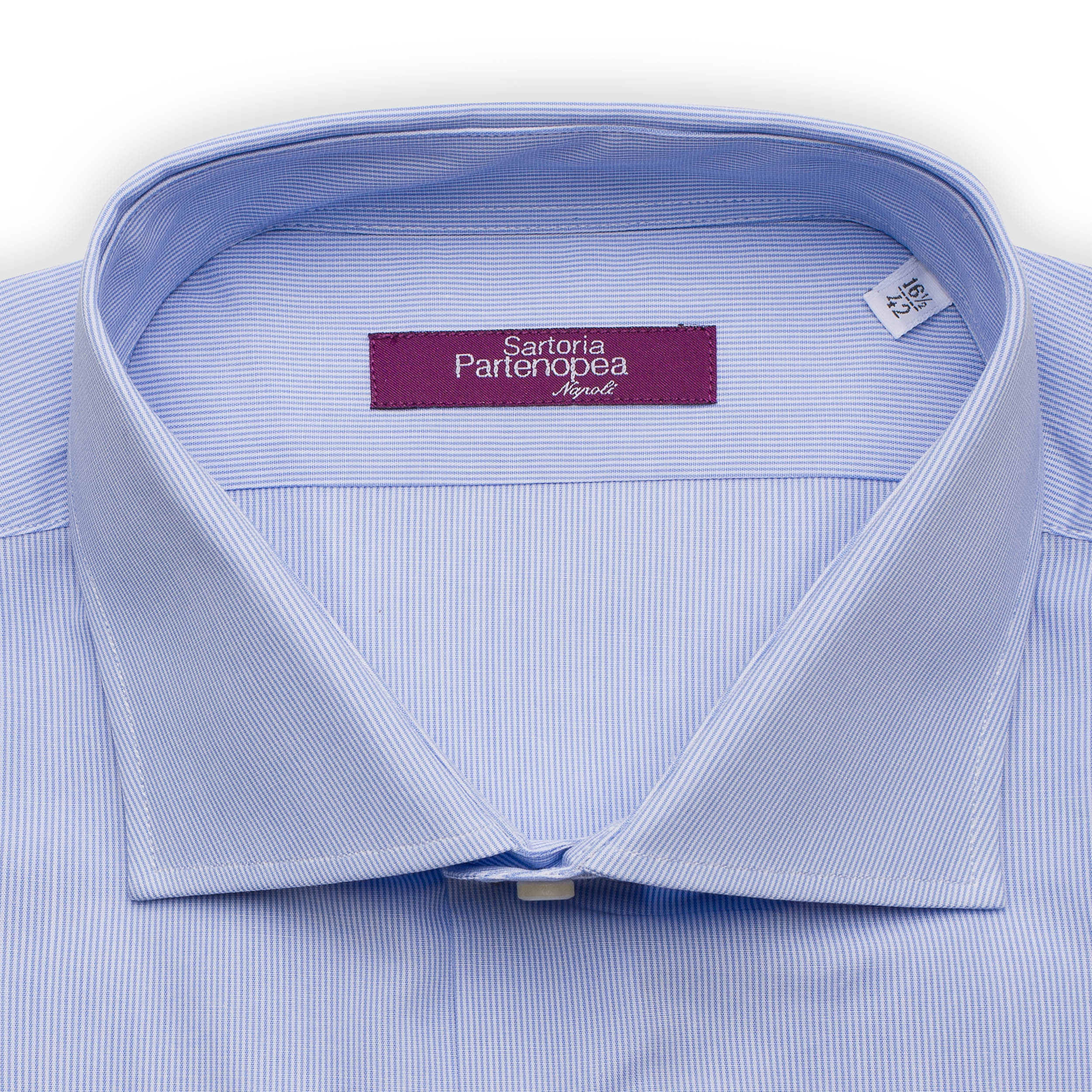 SARTORIA PARTENOPEA Blue Hairline Striped Cotton Standard Cuff Dress Shirt NEW SARTORIA PARTENOPEA