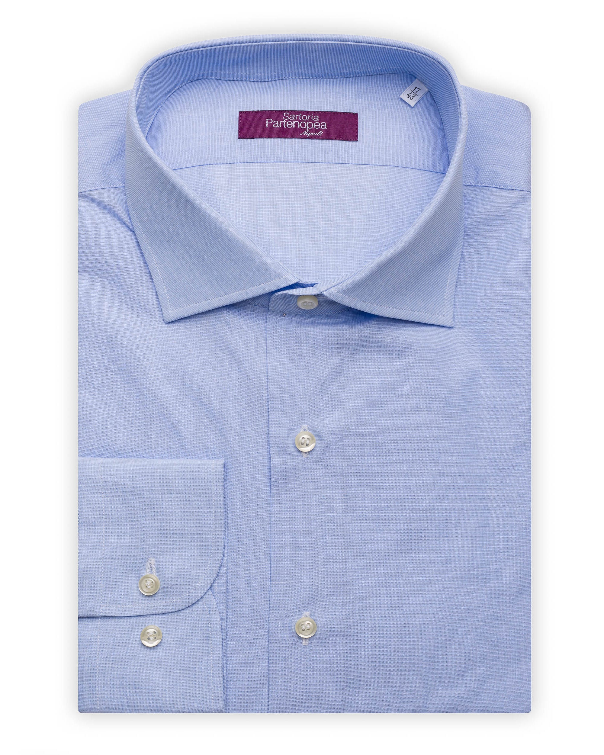 SARTORIA PARTENOPEA Light Blue Cotton End on End Standard Cuff Dress Shirt NEW SARTORIA PARTENOPEA