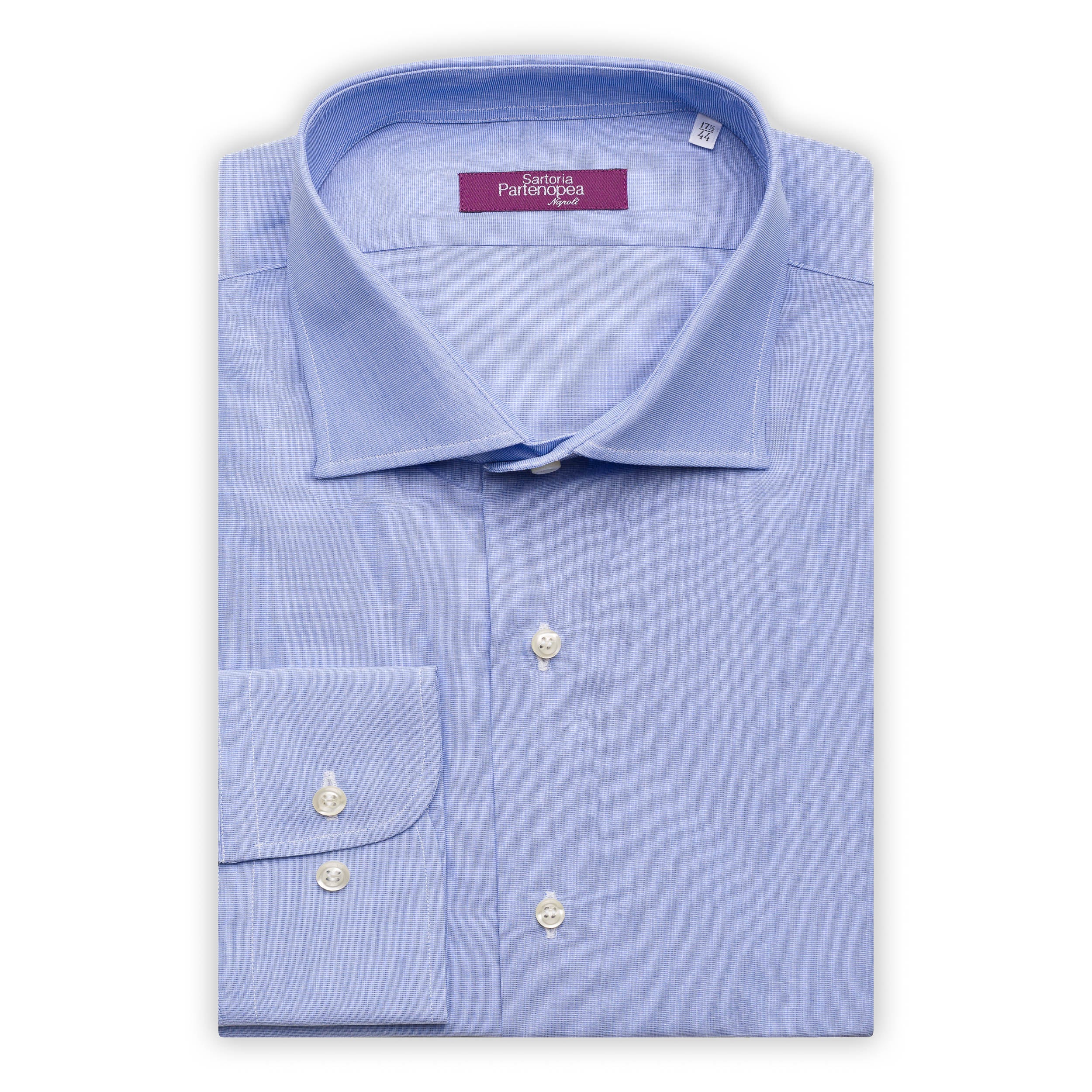SARTORIA PARTENOPEA Blue Cotton End on End Standard Cuff Dress Shirt NEW SARTORIA PARTENOPEA