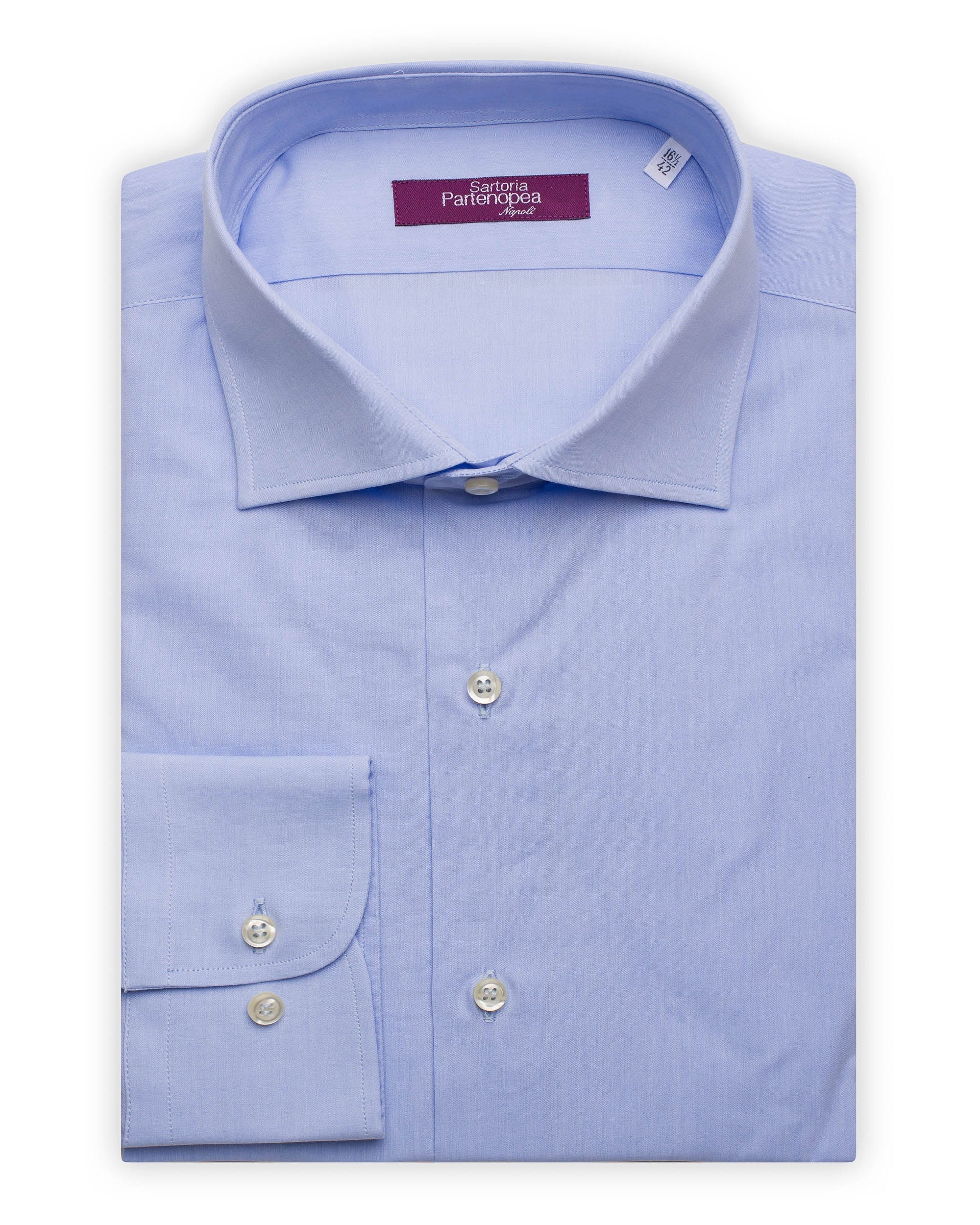 broadcloth dress shirt SARTORIA PARTENOPEA Light Blue Cotton Broadcloth Standard Cuff Dress Shirt New 17.5 / Blue