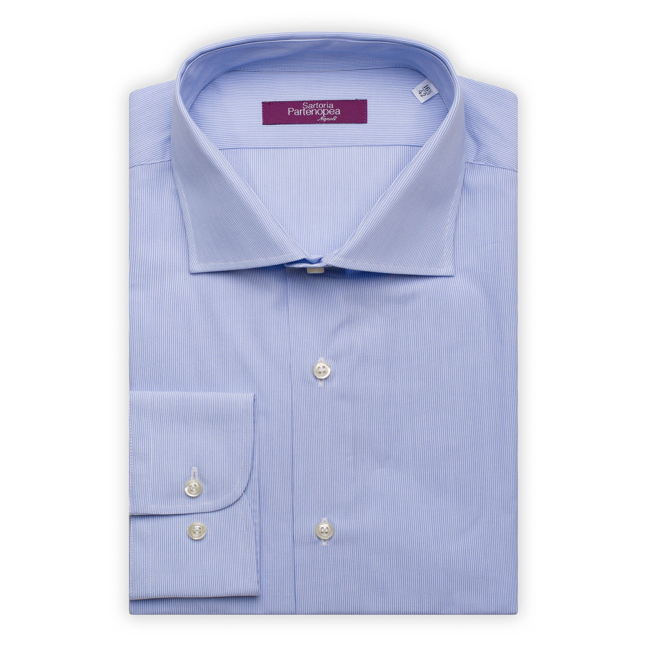SARTORIA PARTENOPEA Blue Hairline Striped Cotton Standard Cuff Dress Shirt NEW SARTORIA PARTENOPEA