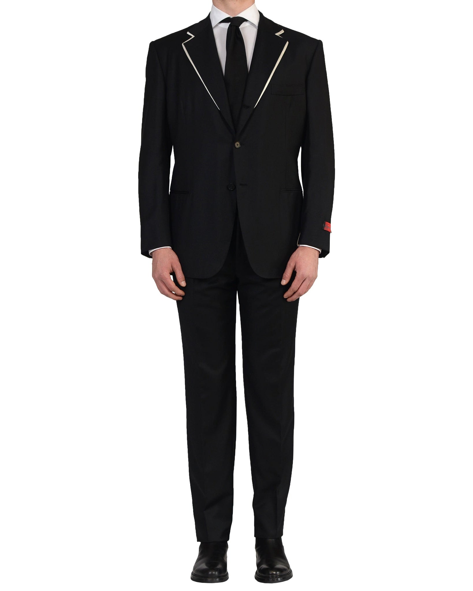 D'AVENZA Handmade Black Wool Super 150's Formal Suit EU 56 NEW US 46 D'AVENZA