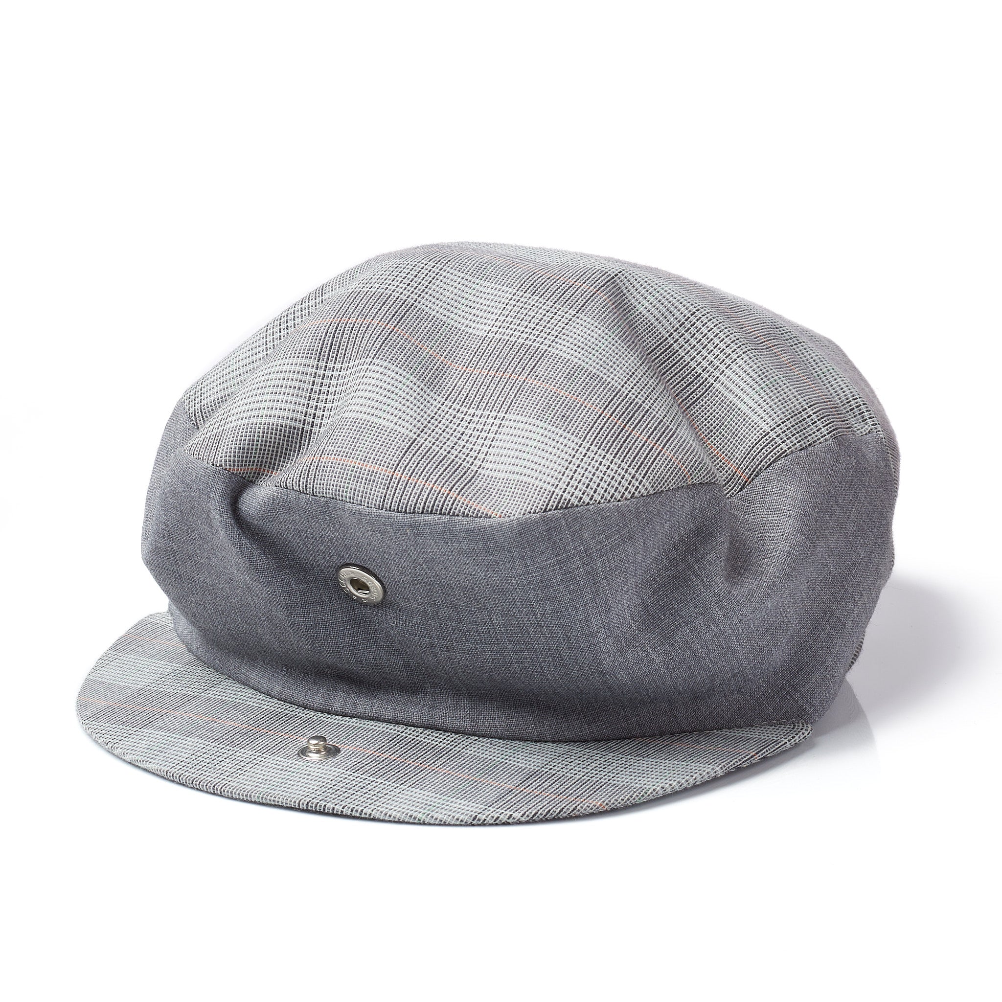 AERO France Gray Prince of Wales Wool Blend Snap Flat Cap Size 56 / S AERO