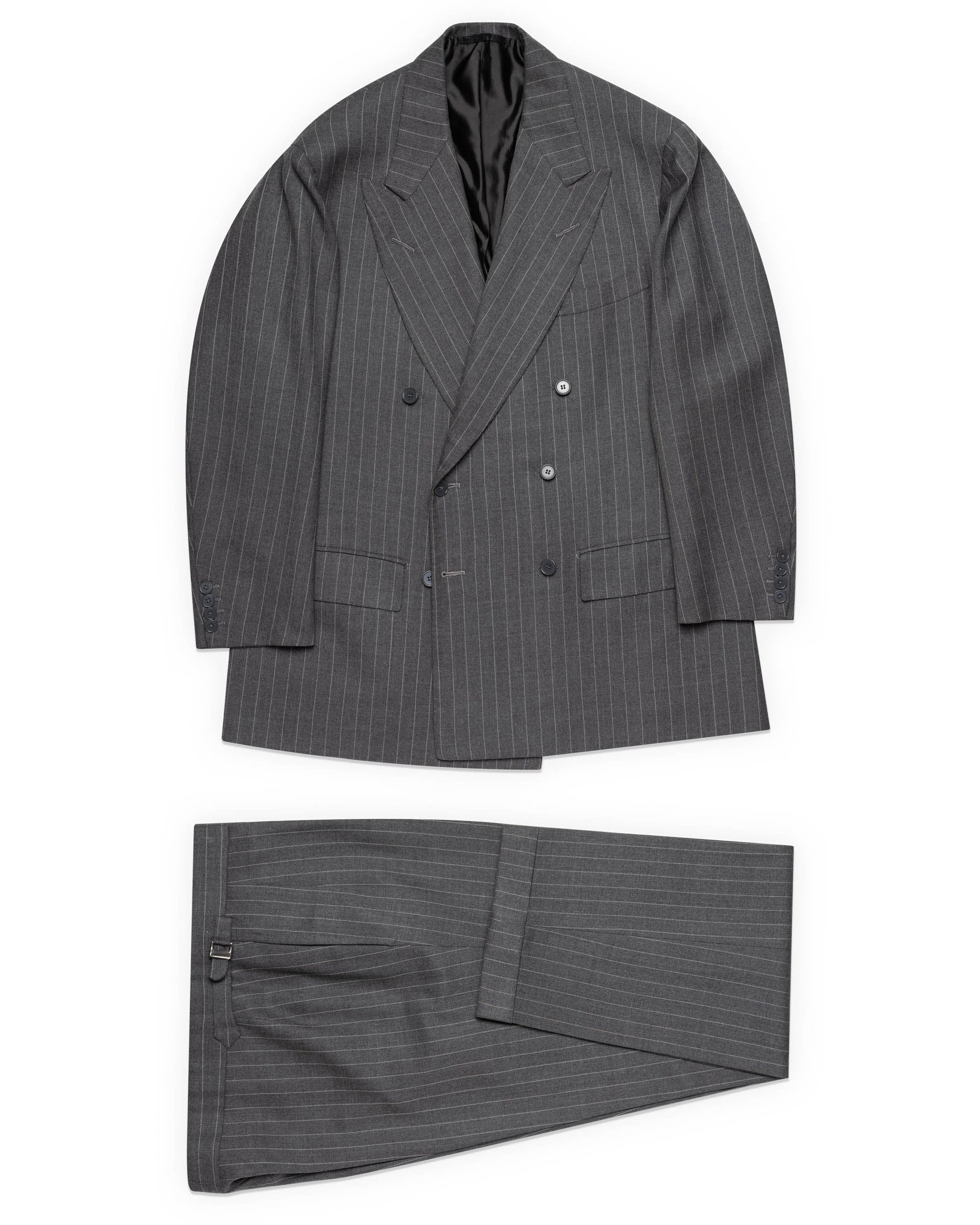 ANDERSON & SHEPPARD Savile Row Bespoke Gray Striped Wool DB Suit US 44 ANDERSON & SHEPPARD