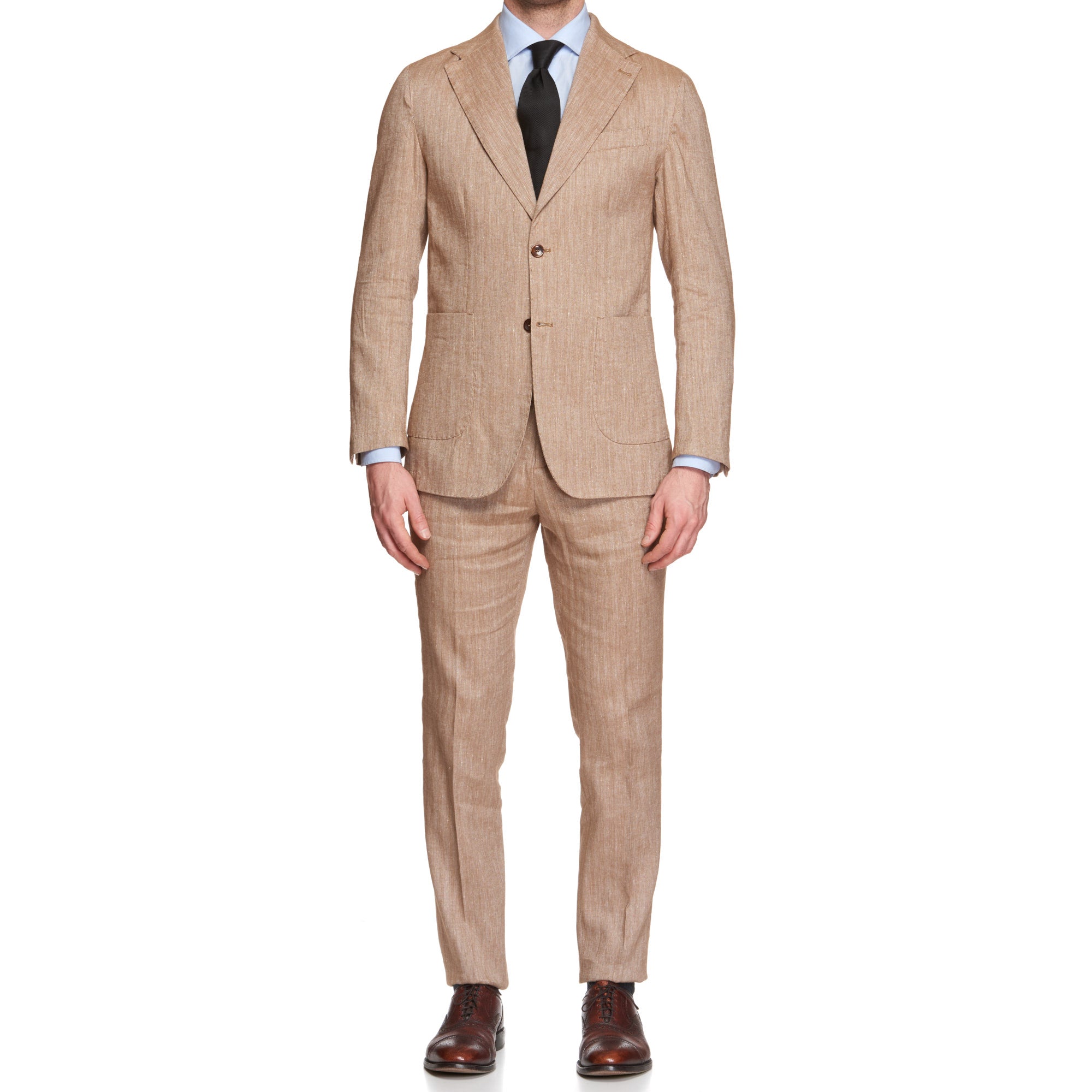 ANTÉ Napoli Tan Herringbone Linen-Cotton Unlined Suit NEW Slim Fit ANTÉ