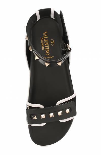 VALENTINO Garavani Black-White Stud Flat Sandal EU 35.5 US 5.5 NEW with Box WOMEN'S BOUTIQUE