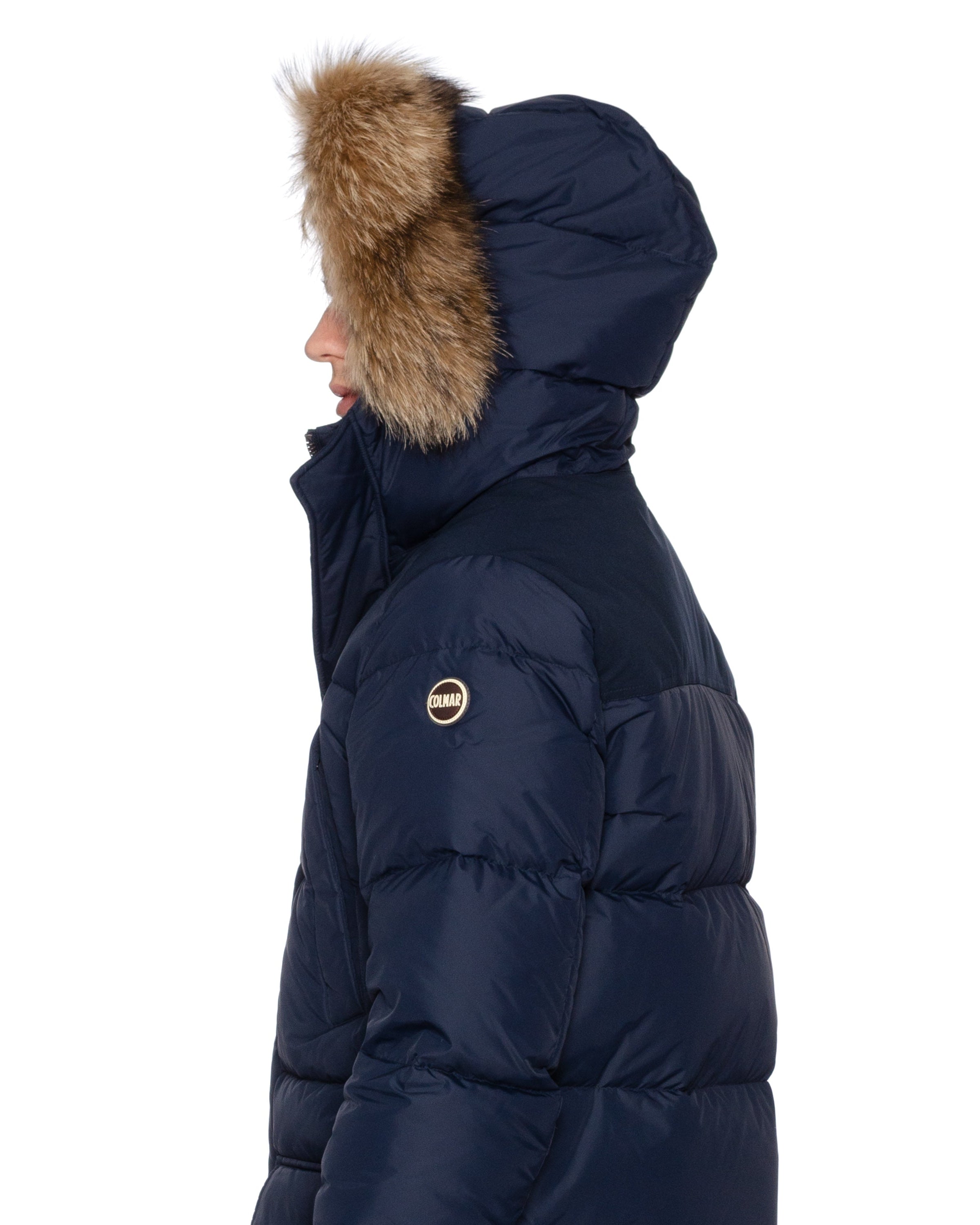 COLMAR Blue Down-Feather Fur Trimmed Hooded Parka Jacket Coat 46 NEW XS COLMAR