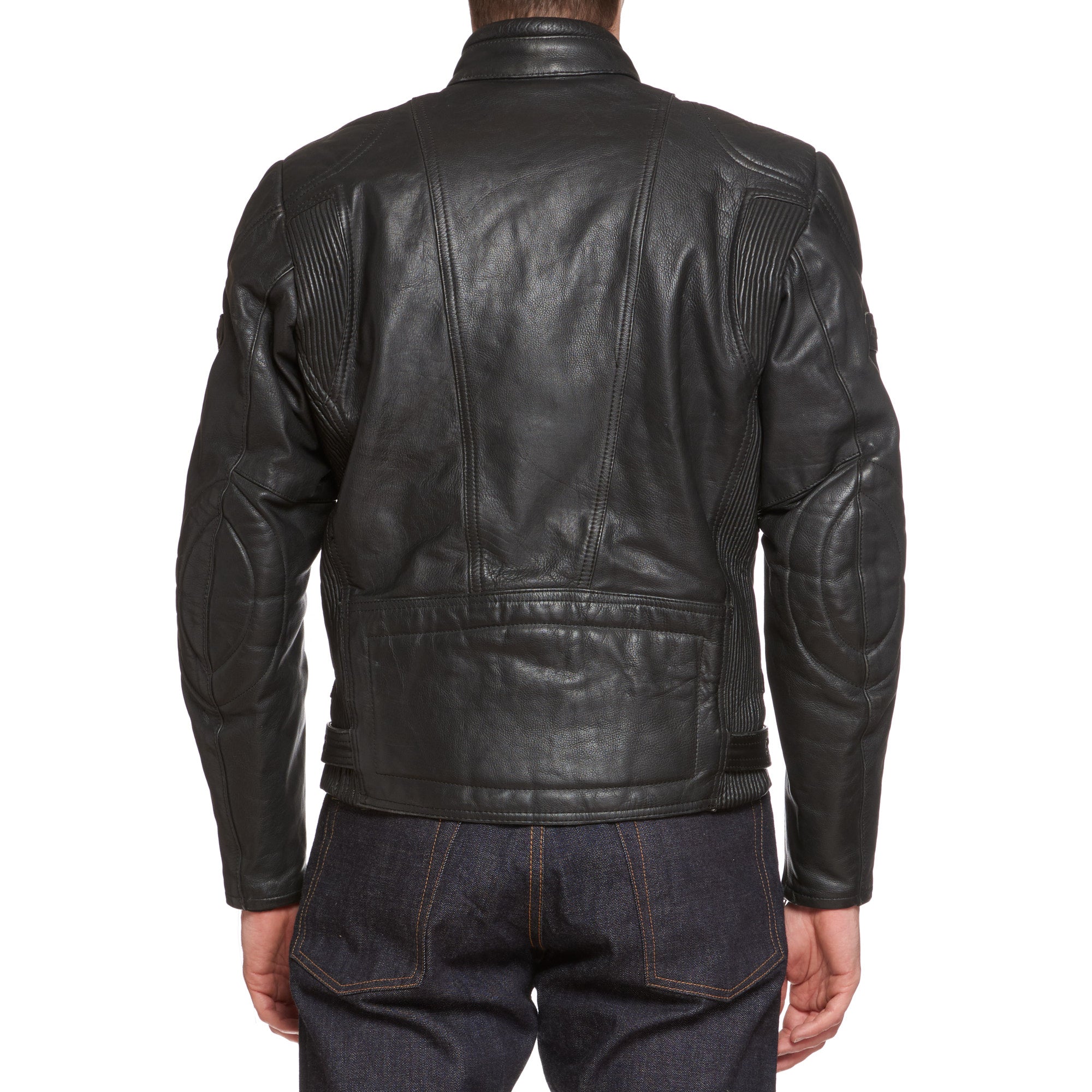 BELSTAFF Black Leather Motorcycle Jacket Protectors Size 44 US S Made in UK BELSTAFF