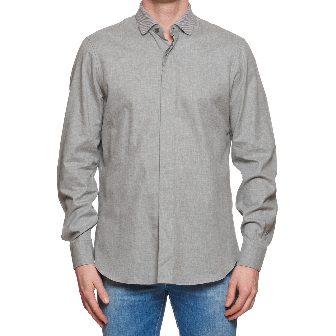 BERLUTI Paris Gray Twill Cotton Knitted Collar Casual Shirt Size RM BERLUTI