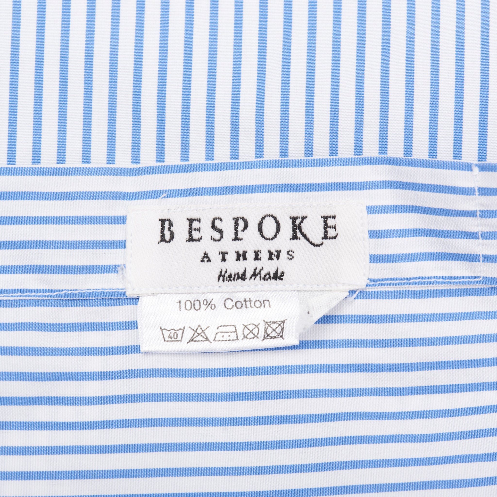 BESPOKE ATHENS Handmade Blue Striped Poplin Cotton Dress Shirt EU 45 US 18 BESPOKE ATHENS
