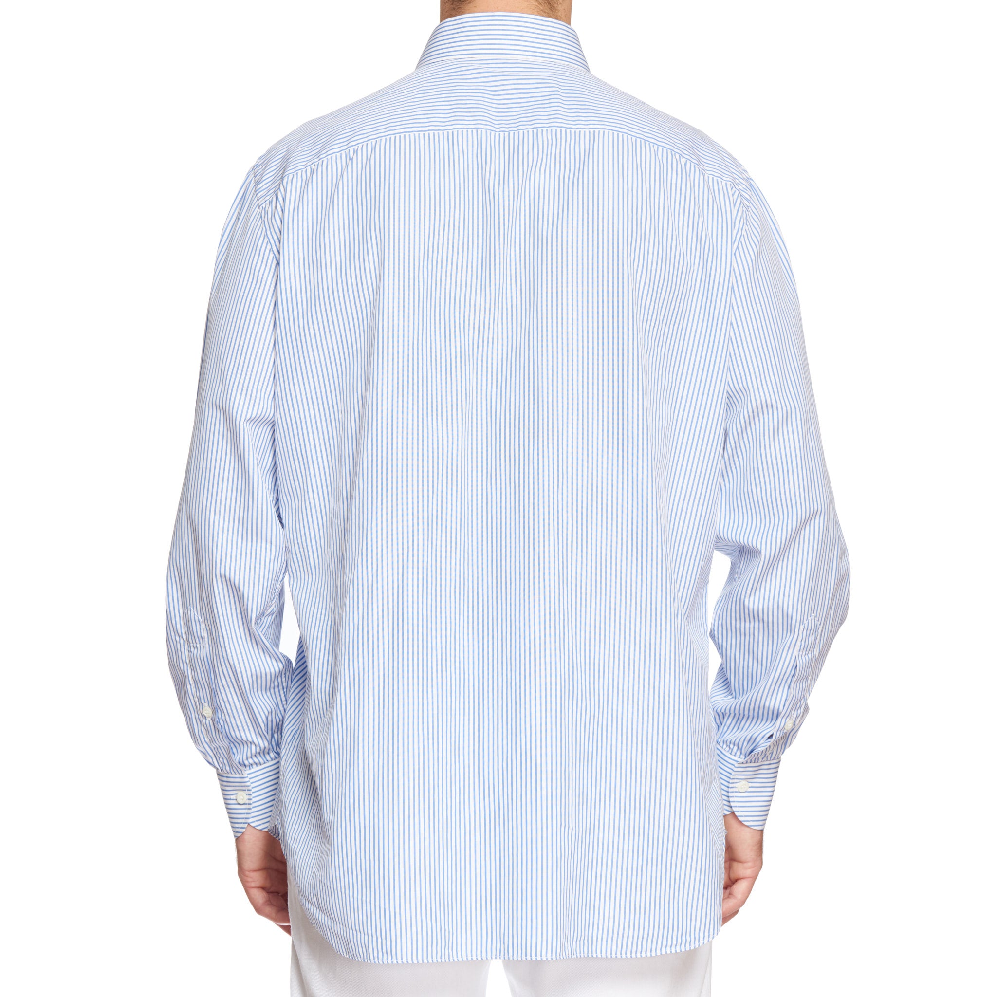 BESPOKE ATHENS Handmade Blue Striped Poplin Cotton Dress Shirt EU 45 US 18 BESPOKE ATHENS