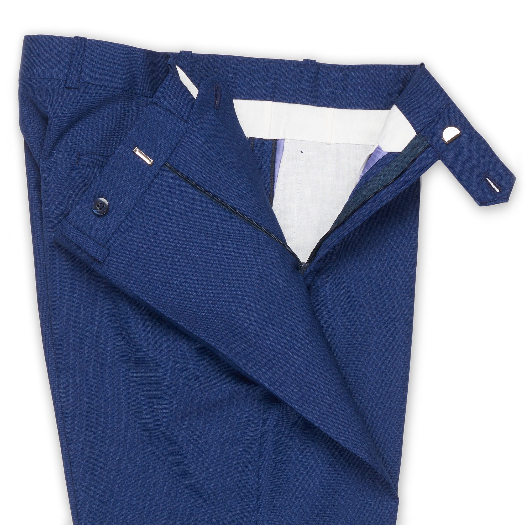 BESPOKE ATHENS Handmade Blue Wool-Mohair Flat Front Pants EU 50 NEW US 34 BESPOKE ATHENS