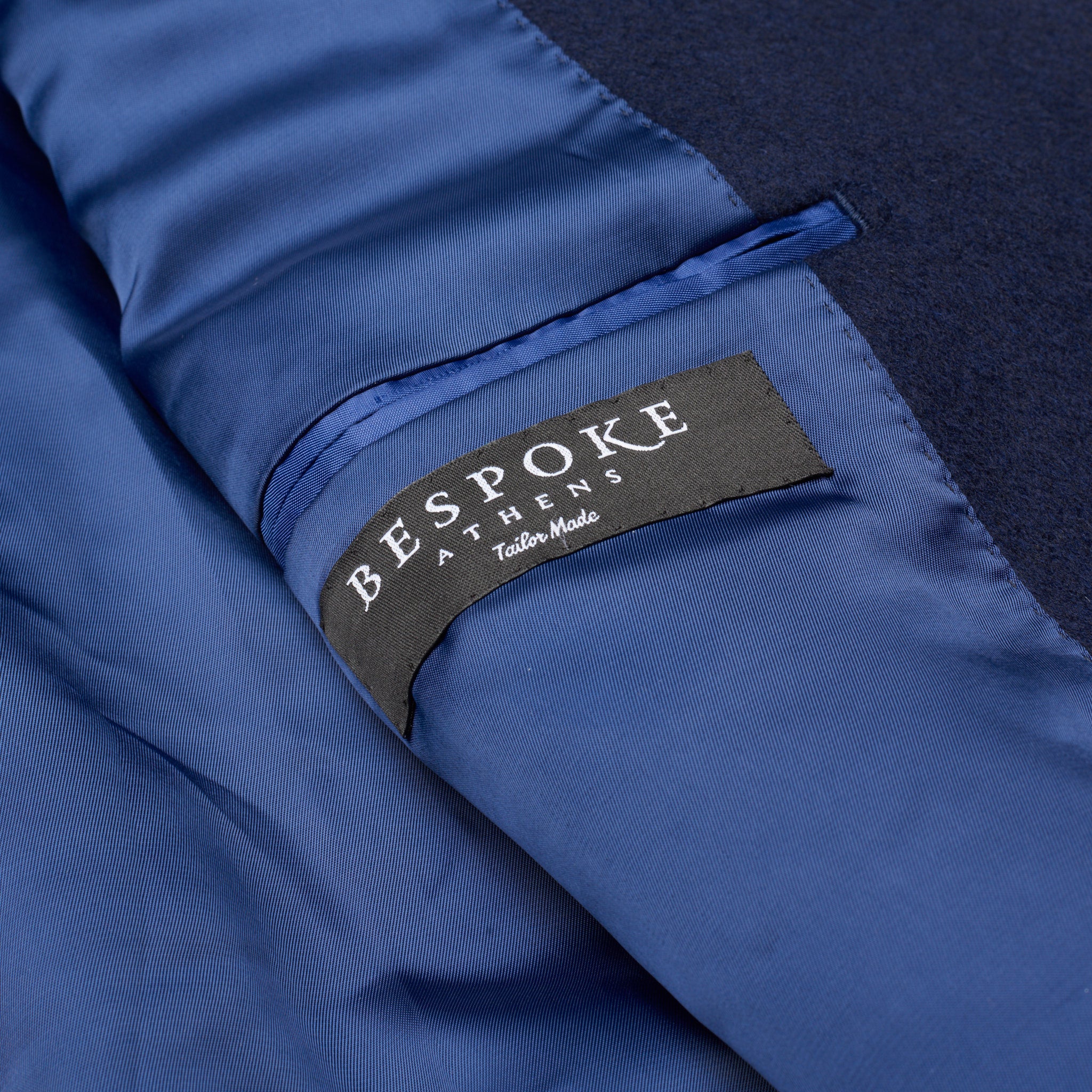 BESPOKE ATHENS Navy Blue Wool Flannel DB Coat EU 54 NEW US 43 / XL BESPOKE ATHENS