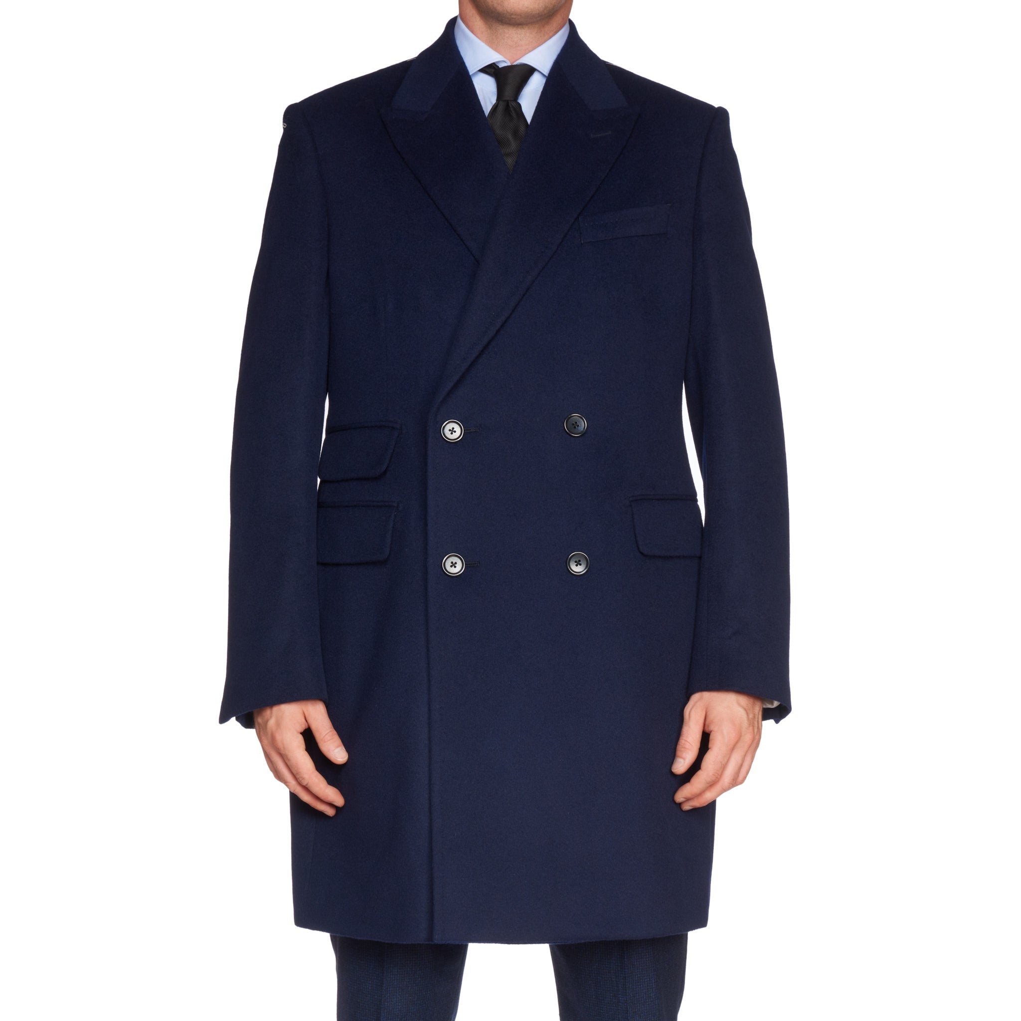 BESPOKE ATHENS Navy Blue Wool Flannel DB Coat EU 54 NEW US 43 / XL BESPOKE ATHENS