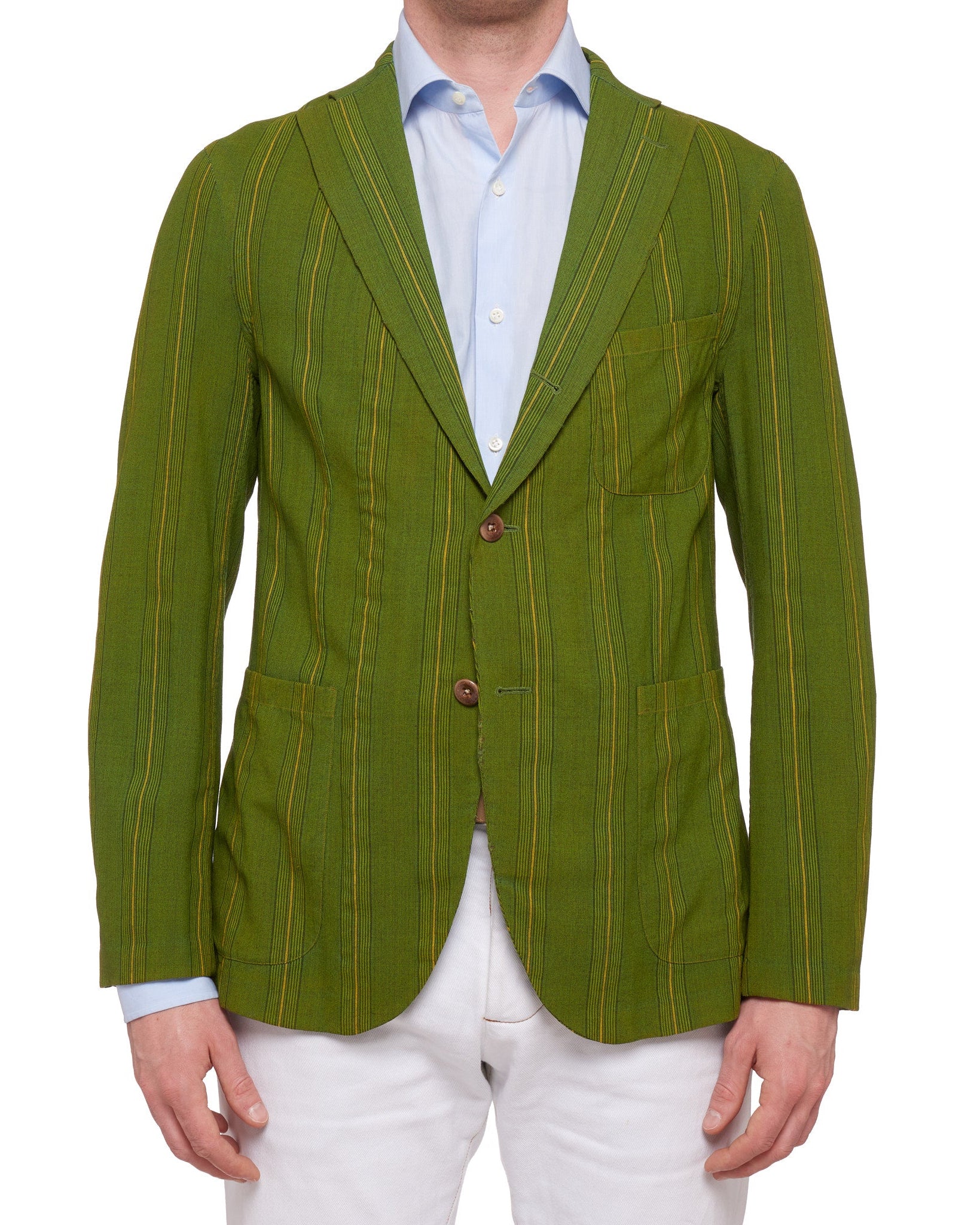 BOGLIOLI Galleria Lime Green Striped Wool-Silk-Linen Unconstructed Jacket 50 NEW BOGLIOLI