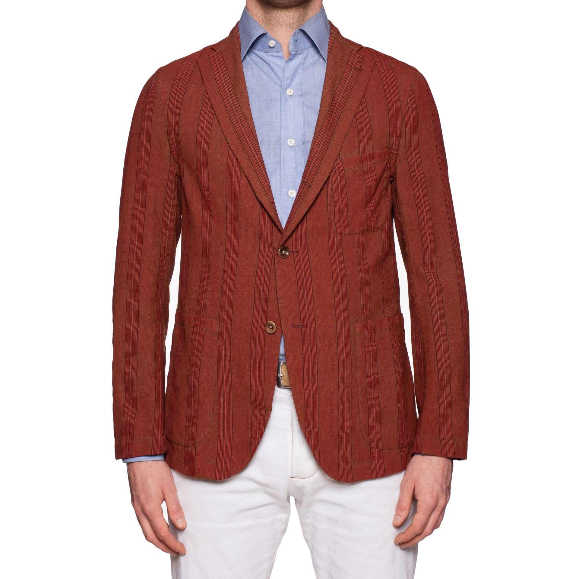 BOGLIOLI Galleria Red Striped Wool-Silk-Linen Unconstructed Jacket 50 NEW US 40 BOGLIOLI