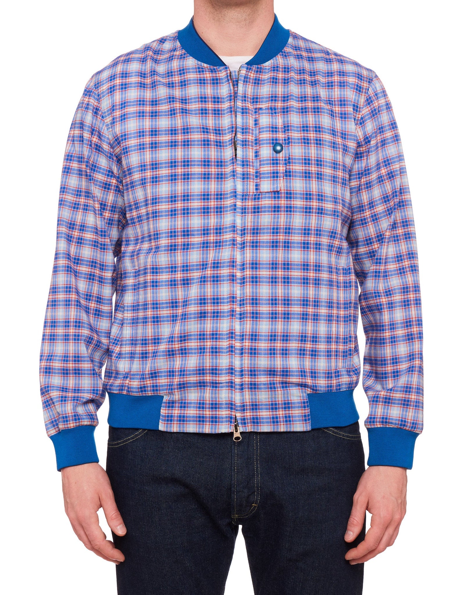 BOGLIOLI Milano "Wear" Blue Plaid Unlined Bomber Jacket Blouson EU 48 NEW US S BOGLIOLI