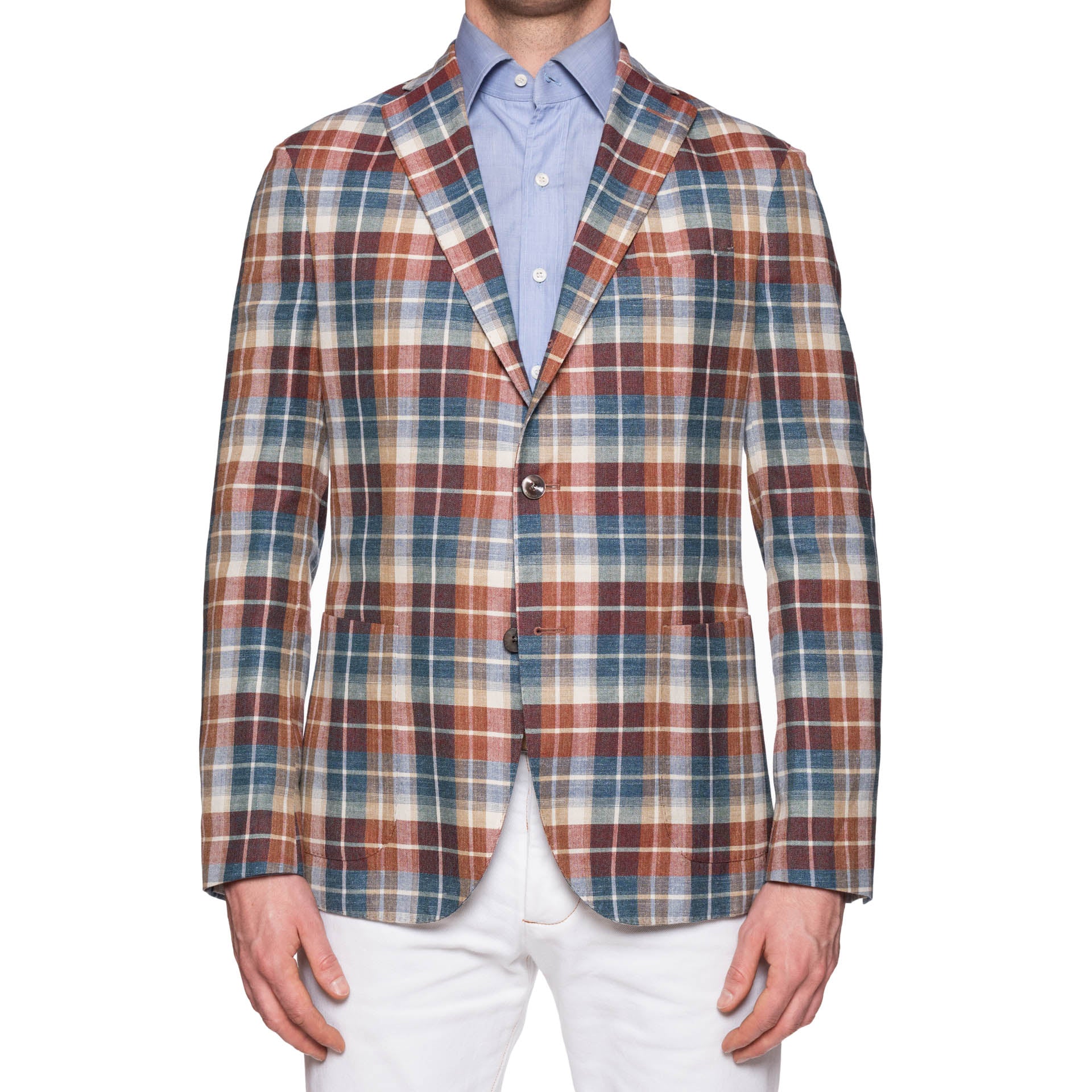 BOGLIOLI "K. Jacket" Plaid Wool-Silk-Linen Unlined Madras Jacket 50 NEW US 40 BOGLIOLI