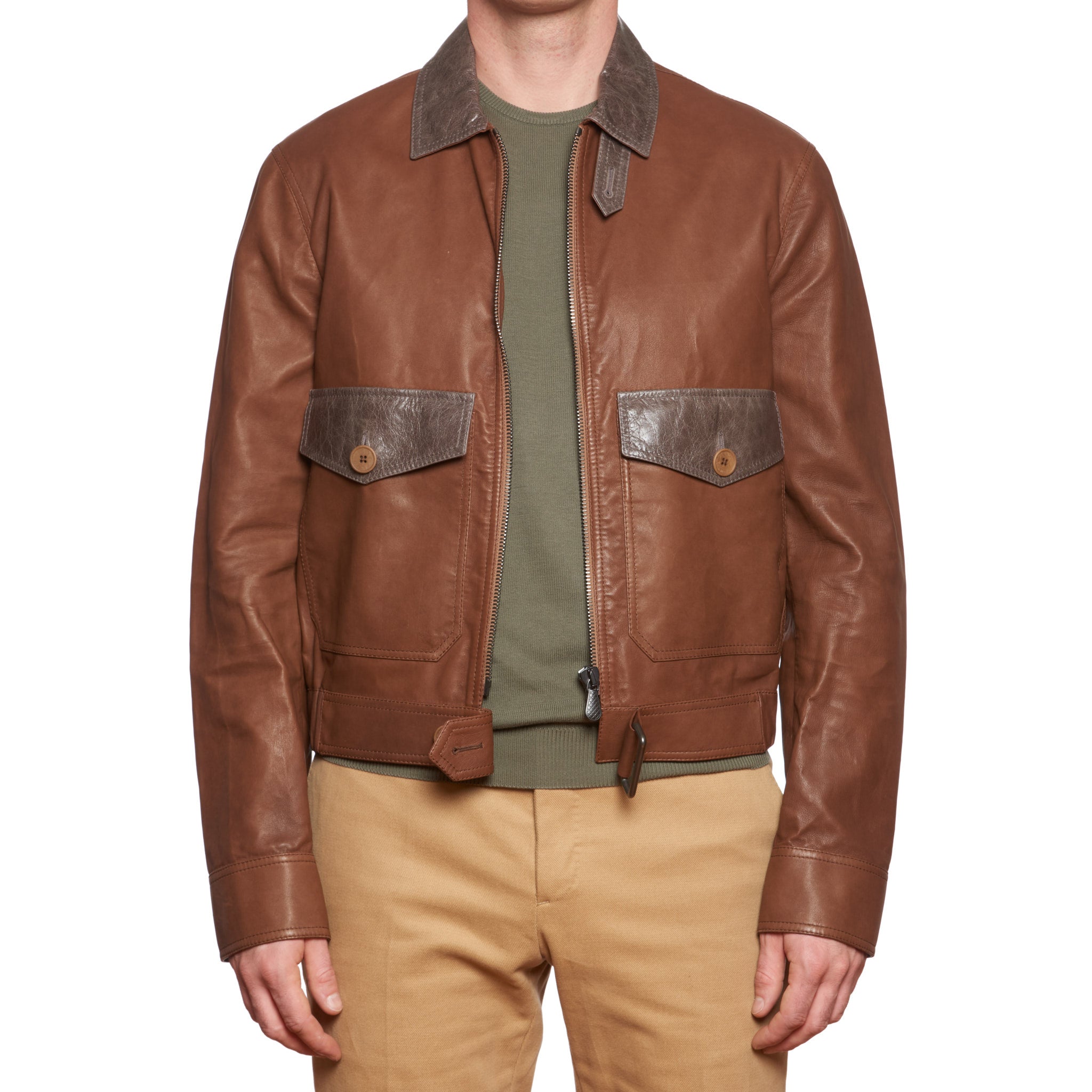 BOTTEGA VENETA Brown Leather Flight Jacket EU 50 US M BOTTEGA VENETA