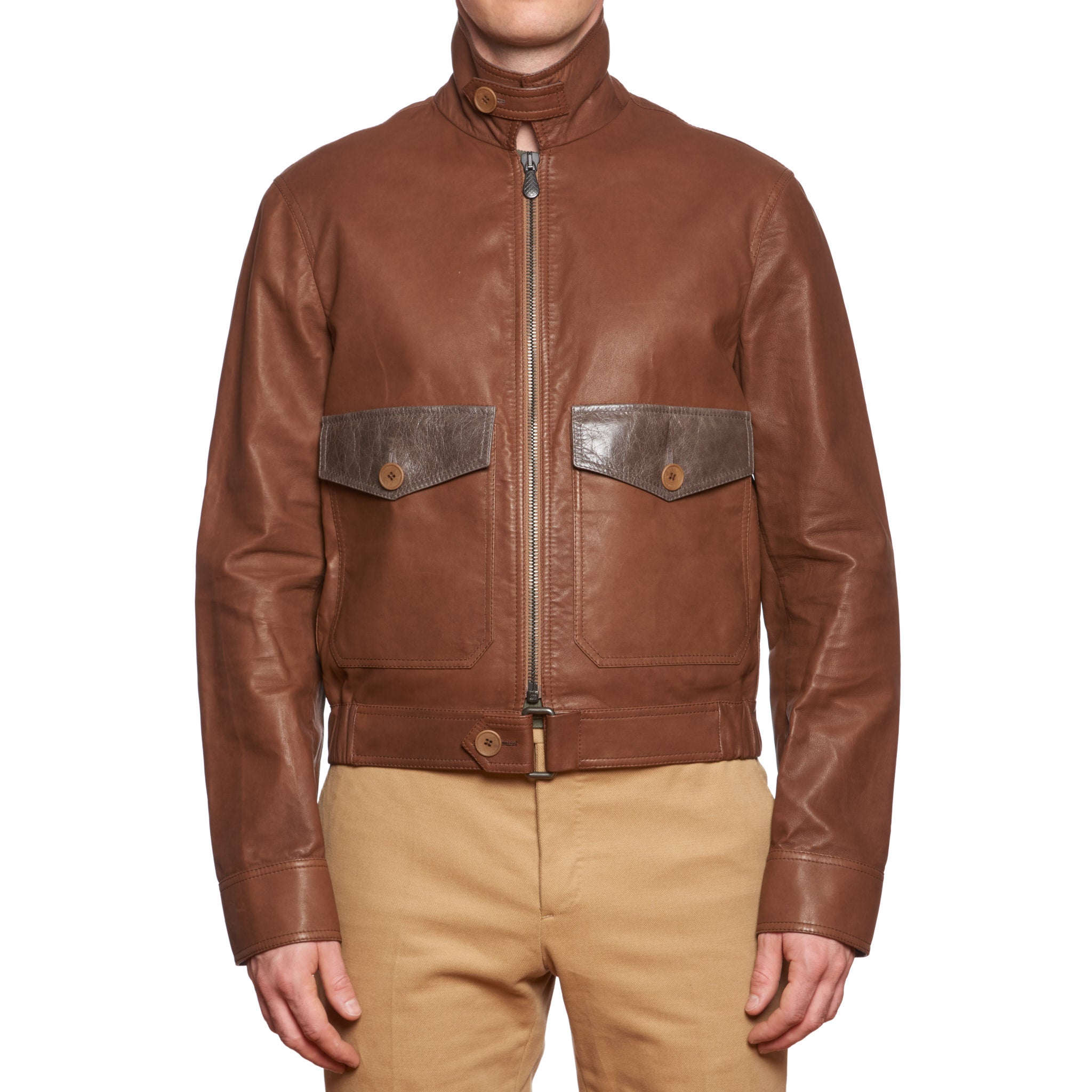 BOTTEGA VENETA Brown Leather Flight Jacket EU 50 US M BOTTEGA VENETA
