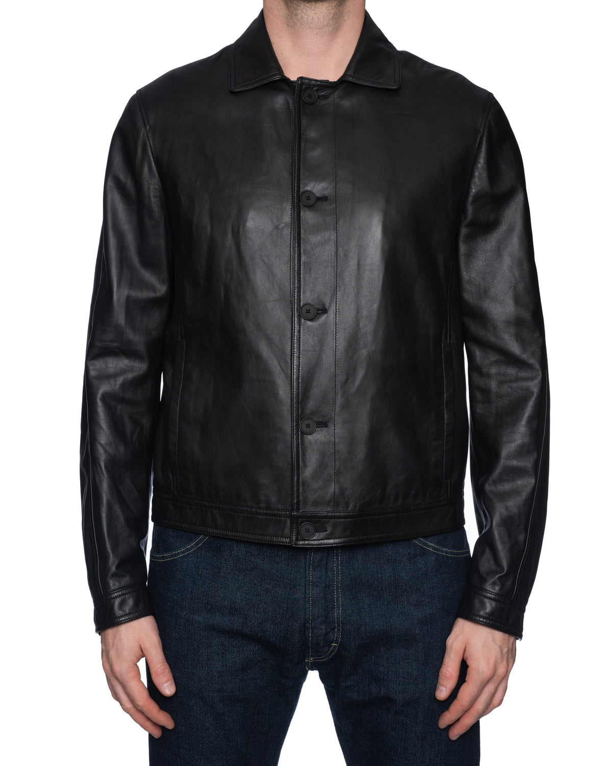BOTTEGA VENETA Black Sheepskin Leather Blouson Jacket EU 50 NEW US M