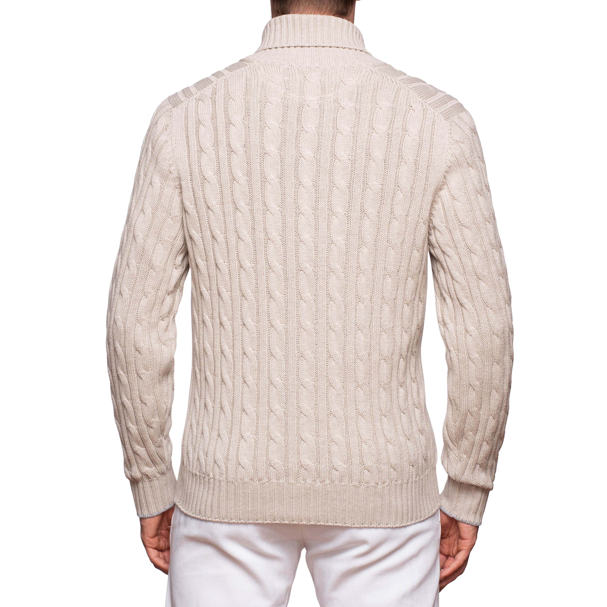 BRUNELLO CUCINELLI Beige Cotton Shawl Collar Cable Knit Sweater EU 50 NEW US M BRUNELLO CUCINELLI