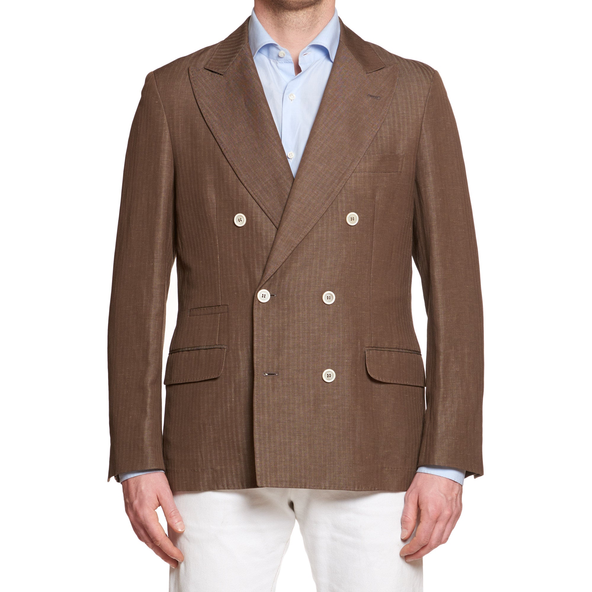 BRUNELLO CUCINELLI Brown Herringbone Wool-Linen DB Jacket EU 50 NEW US 40 BRUNELLO CUCINELLI