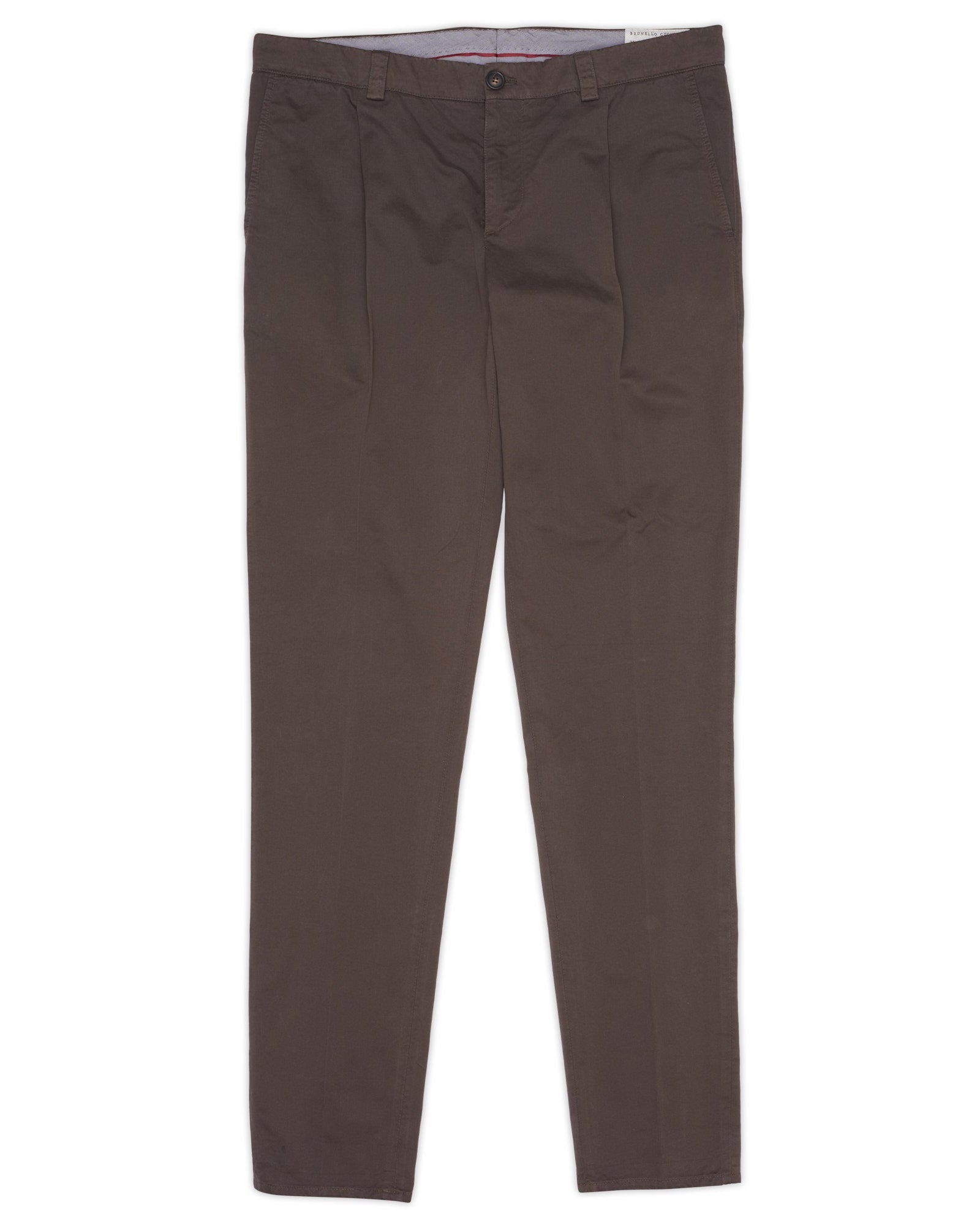 BRUNELLO CUCINELLI Brown Twill Cotton Single Pleated Pants EU 54 US 38 Slim Fit BRUNELLO CUCINELLI