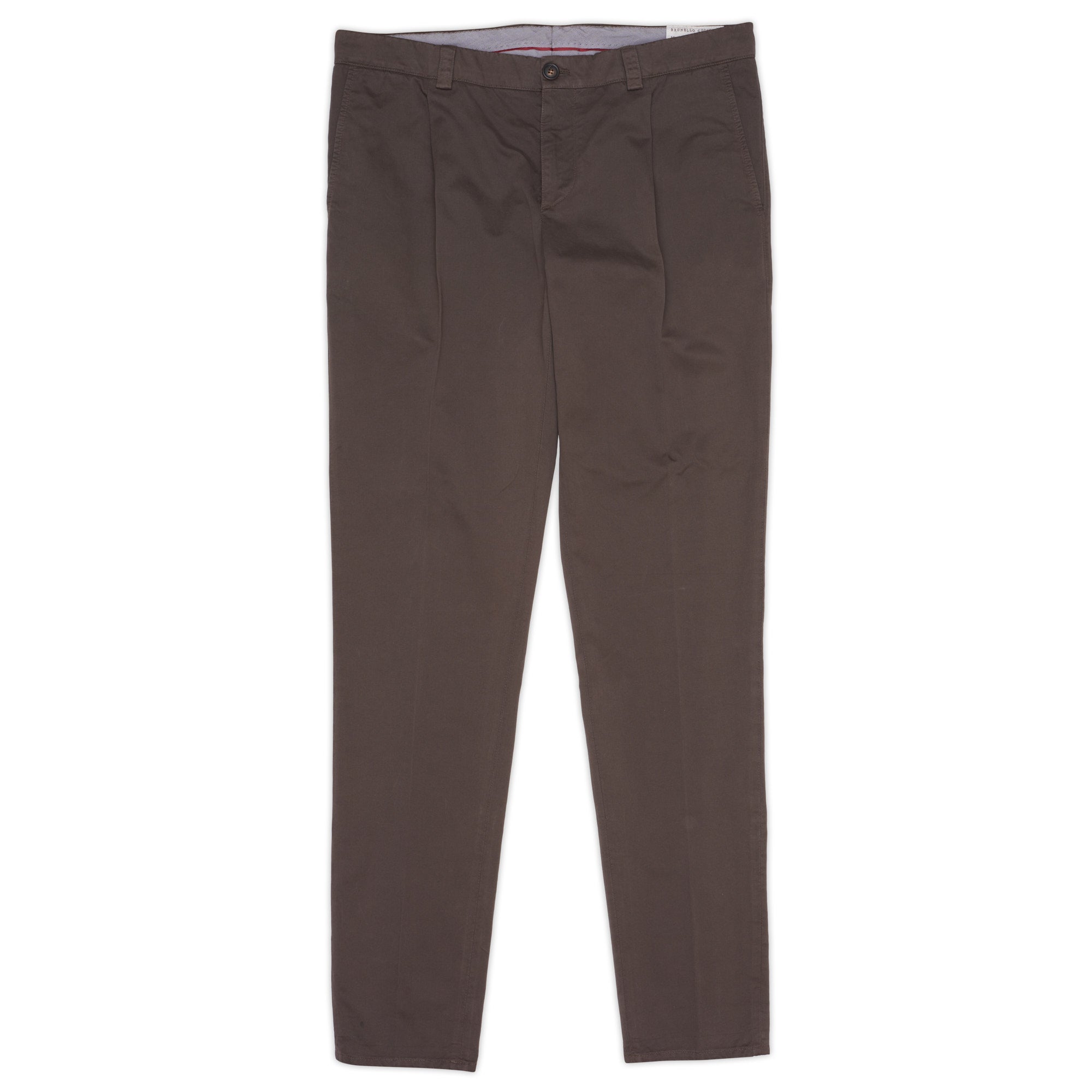 BRUNELLO CUCINELLI Brown Twill Cotton Single Pleated Pants EU 54 US 38 Slim Fit BRUNELLO CUCINELLI