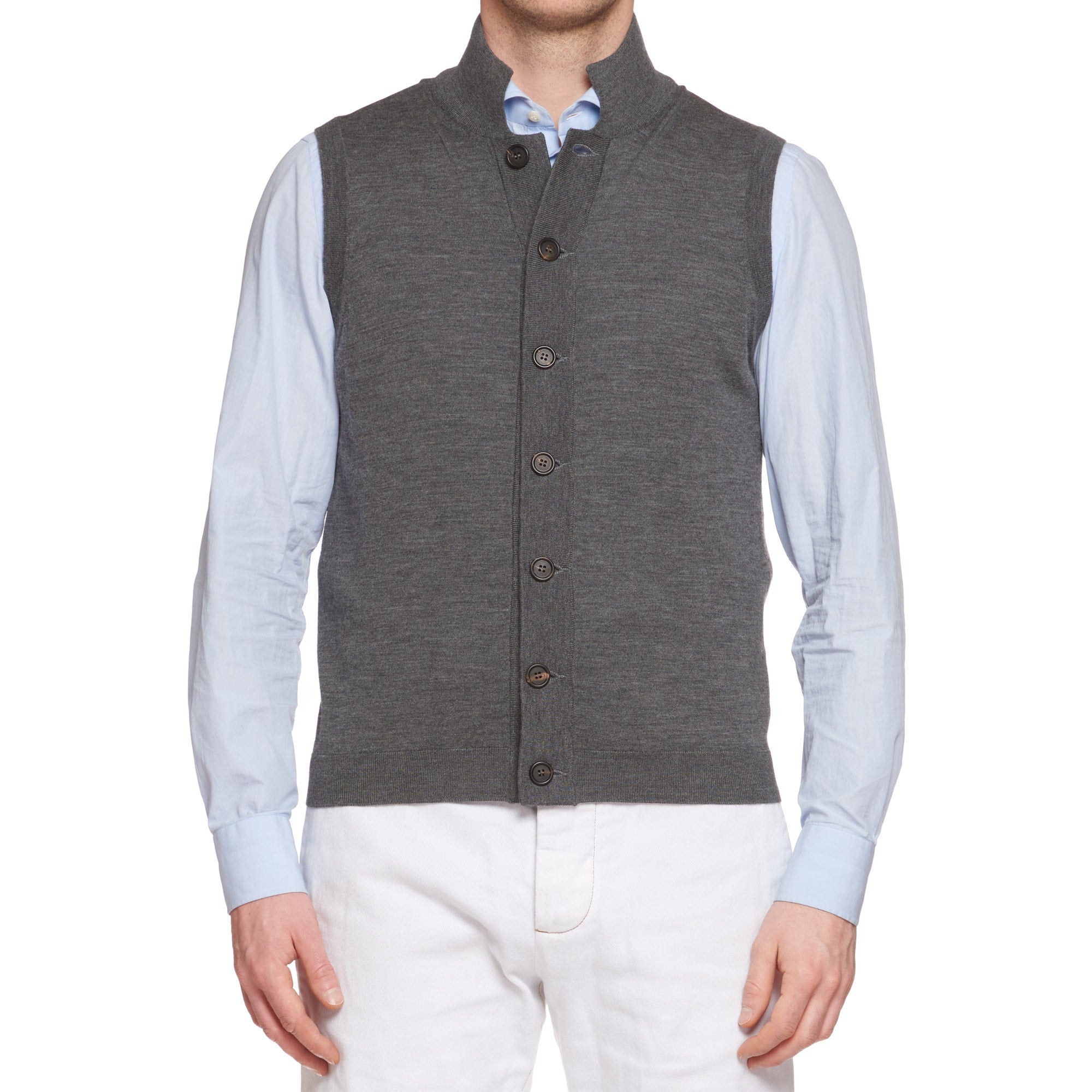 BRUNELLO CUCINELLI Gray Wool-Cashmere Sleeveless Cardigan Sweater Vest 50 US M BRUNELLO CUCINELLI